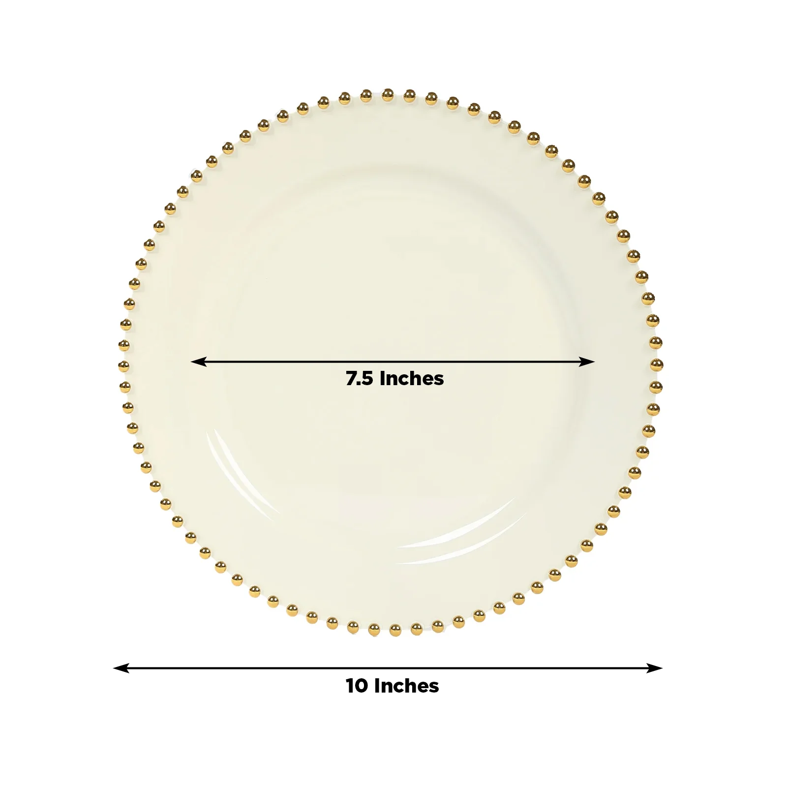 10-Pack Plastic Round Dinner Plates 10" Ivory with Gold Beaded Rim - Disposable Party Plates for Stylish Gatherings & Celebrations - Image 2