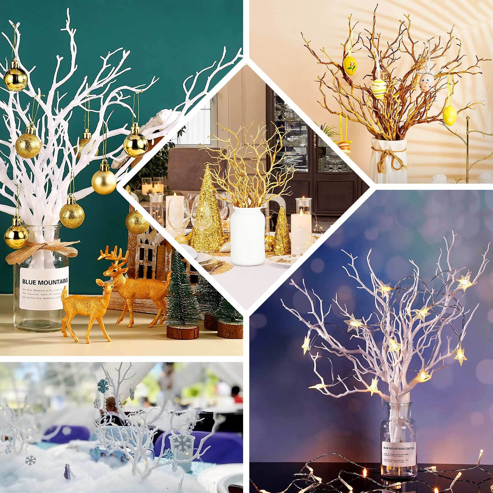 10-Pack Artificial Manzanita Tree Branch 14" Metallic Gold - Image 5