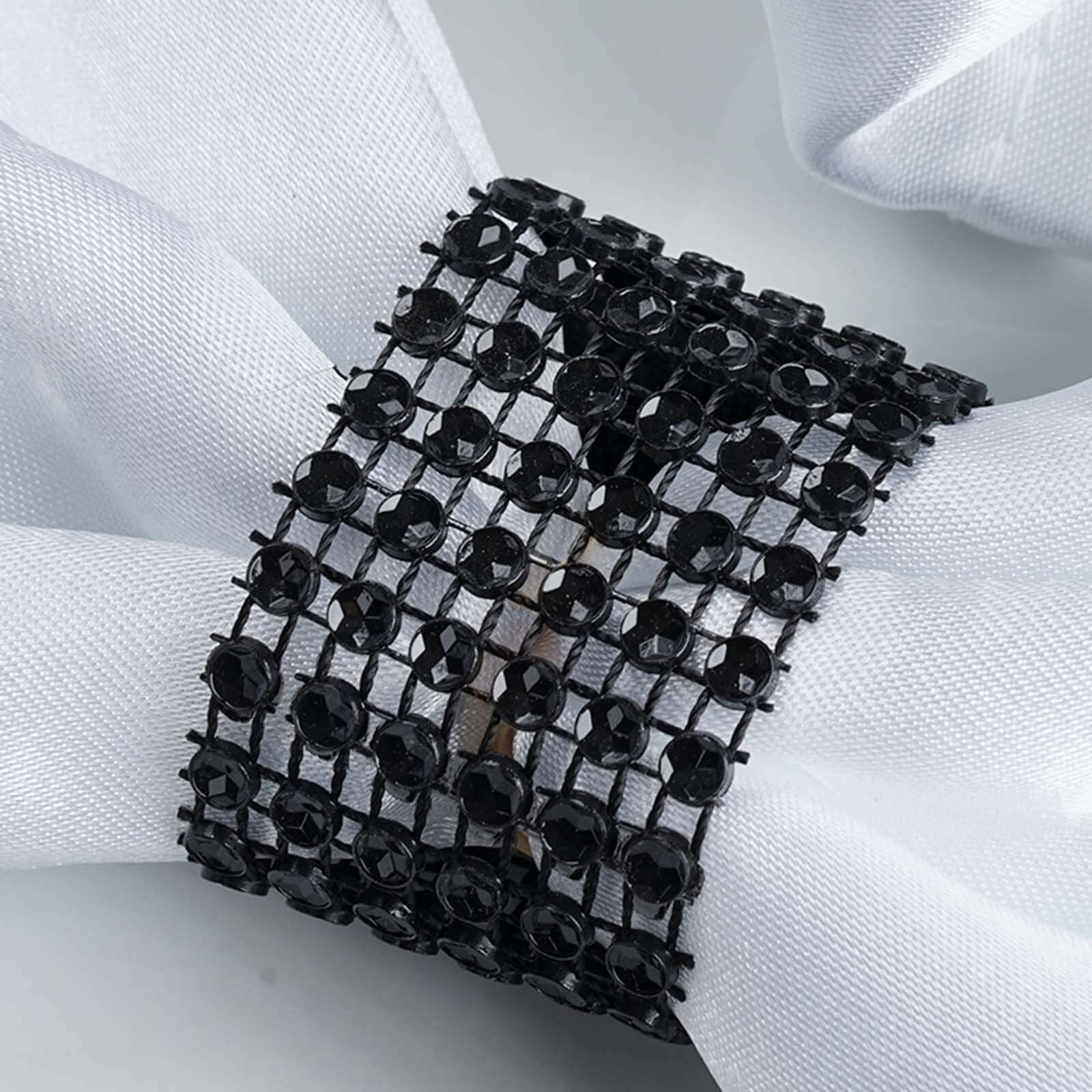 10 Pack Diamond Rhinestone Napkin Rings Black - Velcro Brooch Buckle for Chair Sashes - Image 2
