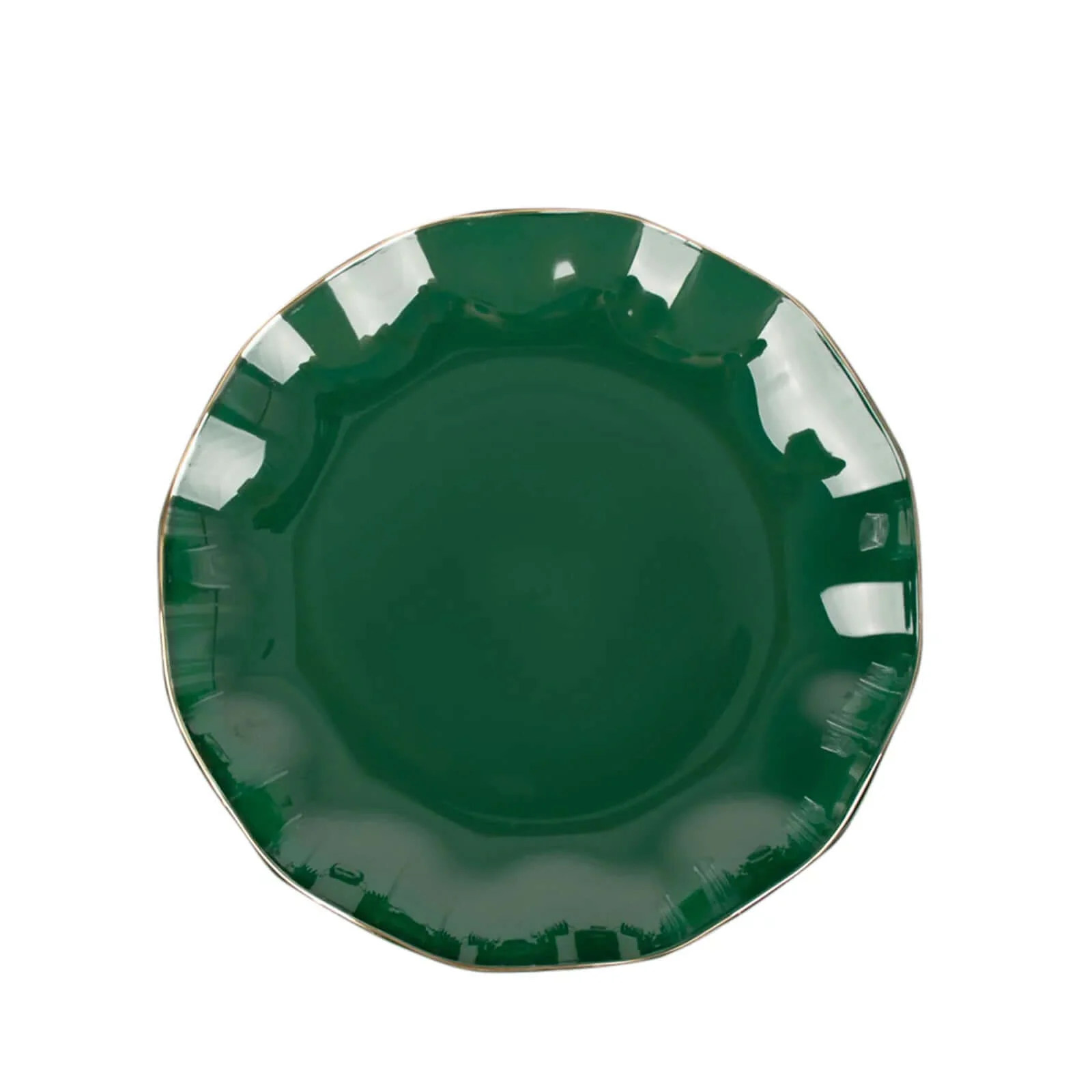 10-Pack Plastic Round Dessert Plates 6" Hunter Emerald Green Ruffled Rim with Gold Edging - Heavy Duty Disposable Salad Appetizer Dinnerware - Image 11
