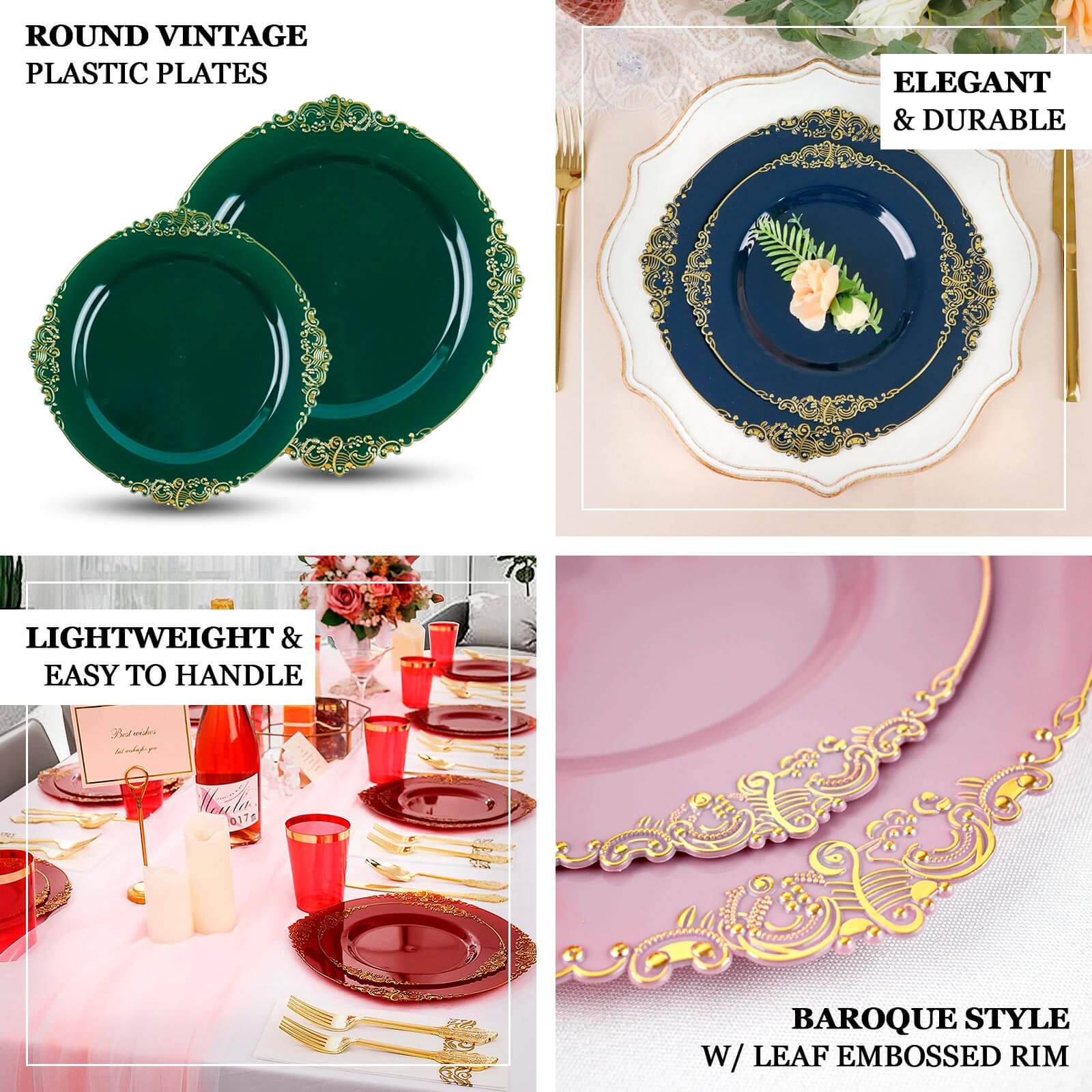 10-Pack Plastic Round Dessert Plates 8" Lavender Lilac with Gold Leaf Embossed Rim - Vintage Baroque Style Disposable Salad Plates - Image 4
