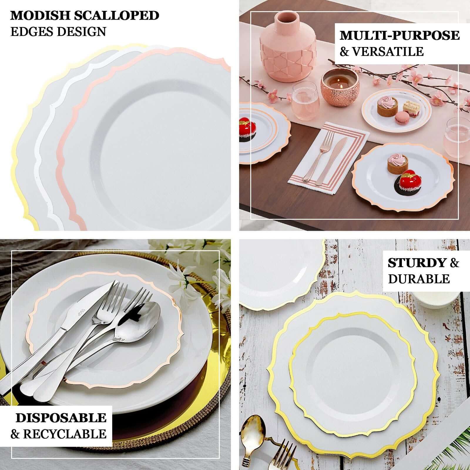 10-Pack Plastic Round Dinner Plates 10" Lavender Lilac with Gold Scalloped Rim - Disposable Party Plates - Image 5
