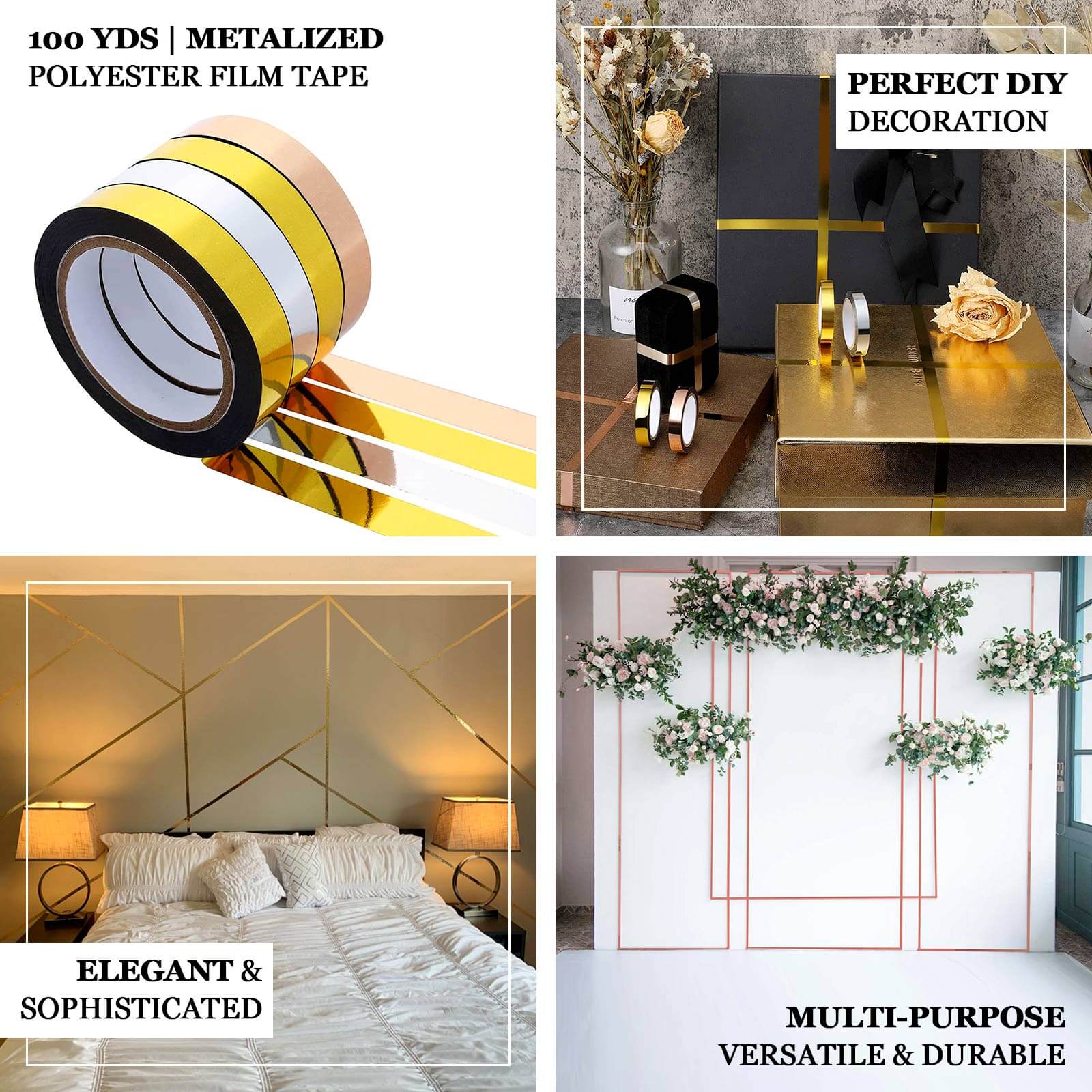 Gold Metallic Film DIY Shelf Craft Tape, Mylar Film Tape with Acrylic Adhesive 100 Yds 1" - Image 3