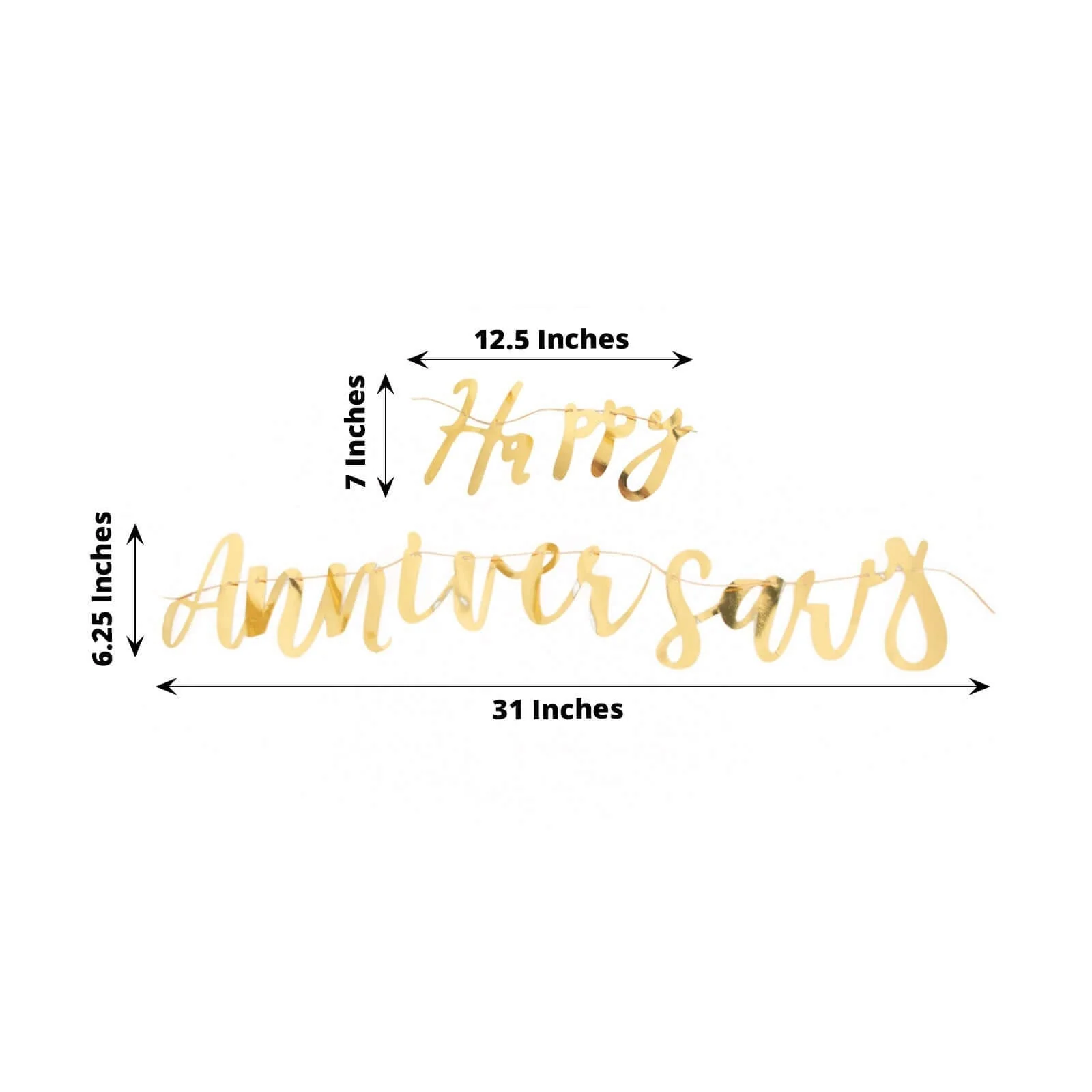 Pre-Strung Metallic Gold Foil "Happy Anniversary" Banner, Party Photo Backdrop Hanging Garland 250 GSM 10ft - Image 3