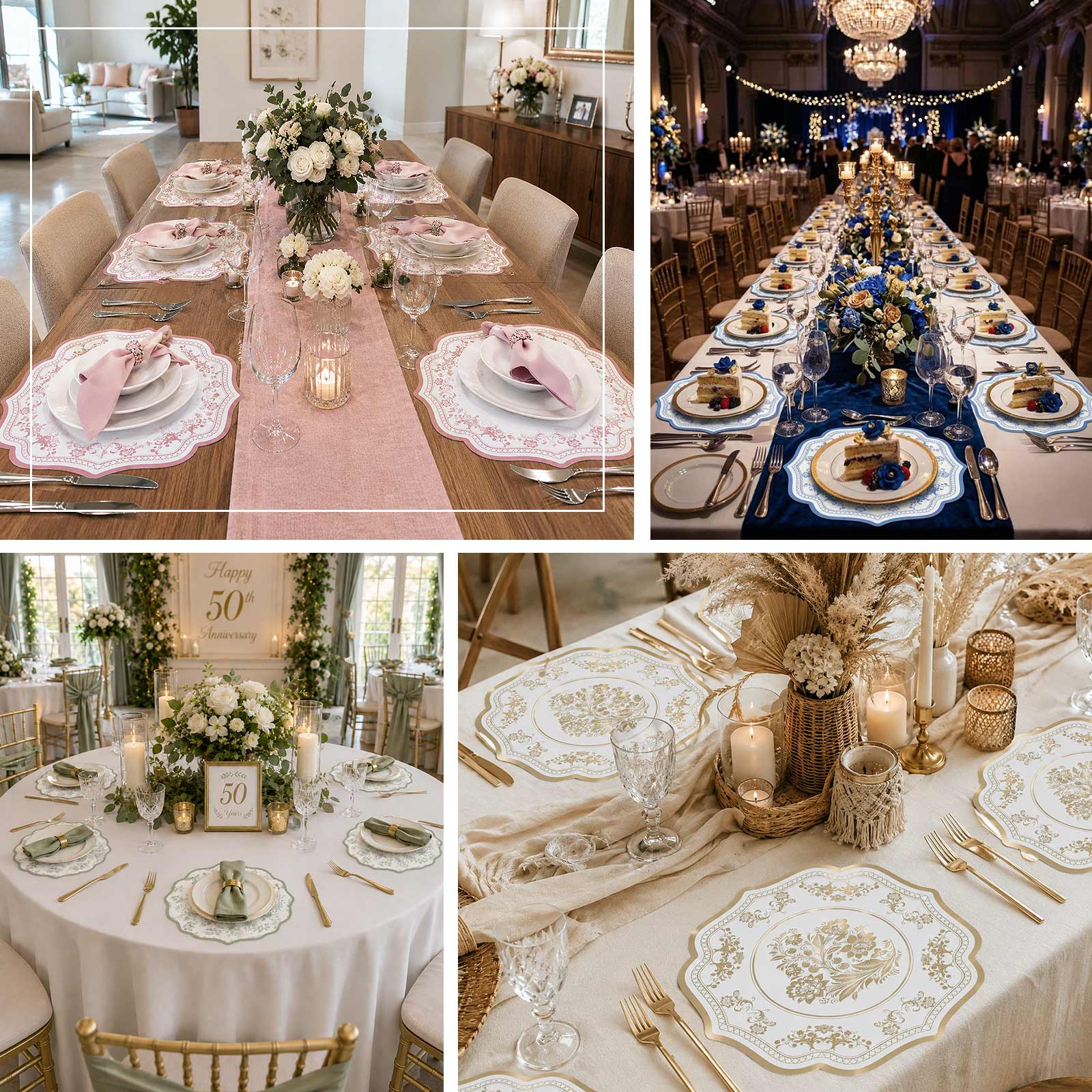 10-Pack Disposable Table Placemats 13" White with Lavender Damask Floral Pattern & Scalloped Rim - 400GSM Cardboard Placemats for Classy Events - Image 4