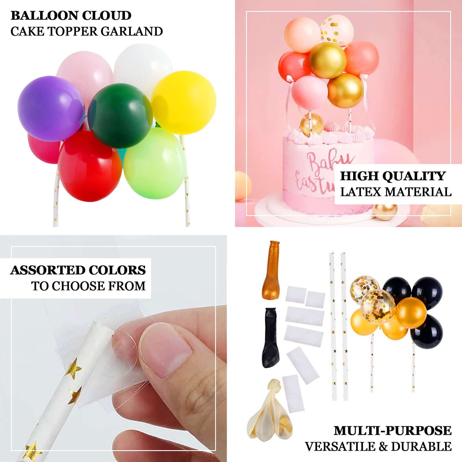 11 Pcs Confetti Balloon Cake Topper Black, Clear and Gold - Vibrant Clustered Mini Garland Cake Inserts for DIY Party Decorations - Image 3