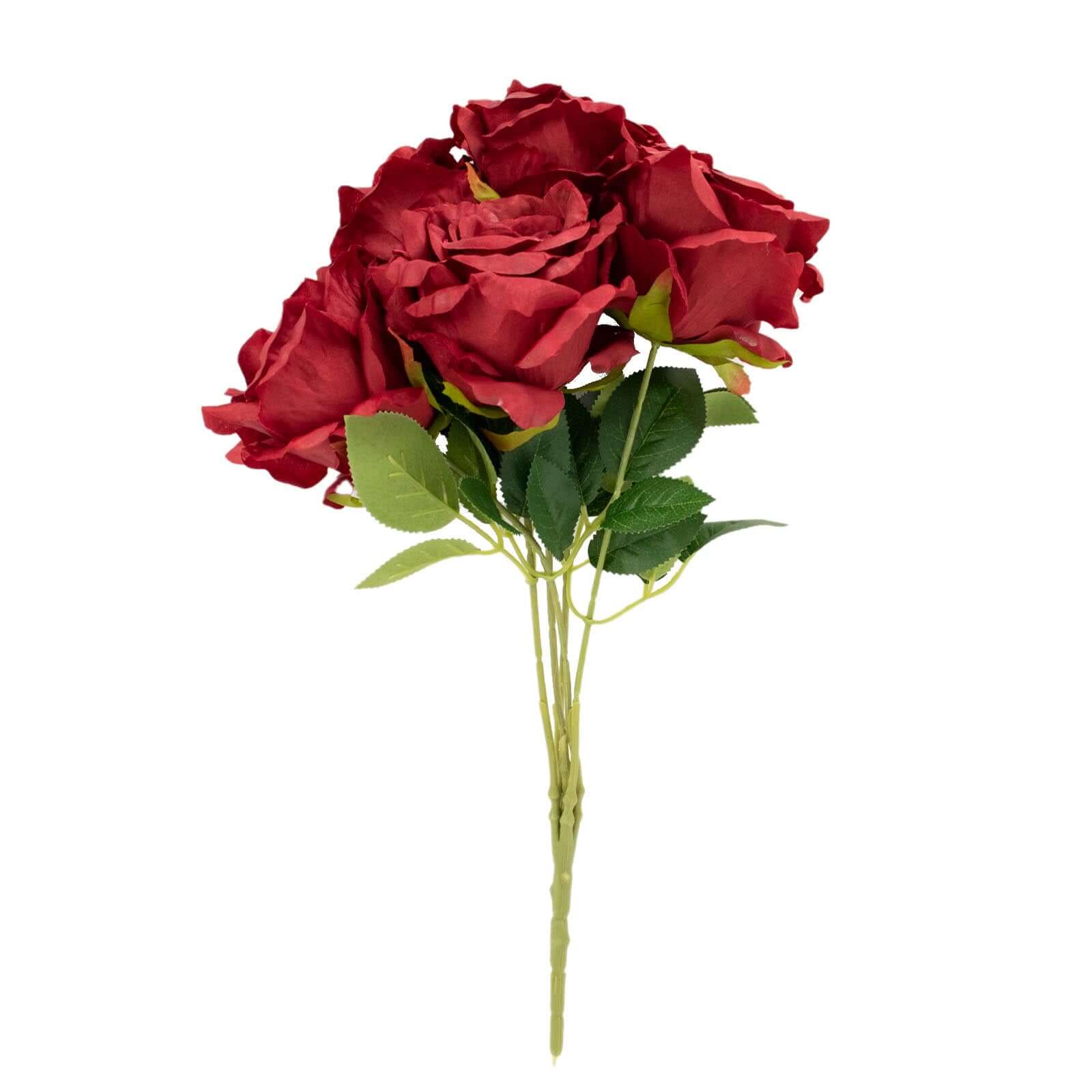 2 Pack Burgundy Premium Silk Jumbo Rose Flower Bushes, Artificial Wedding Floral Arrangements, 17" - Image 6