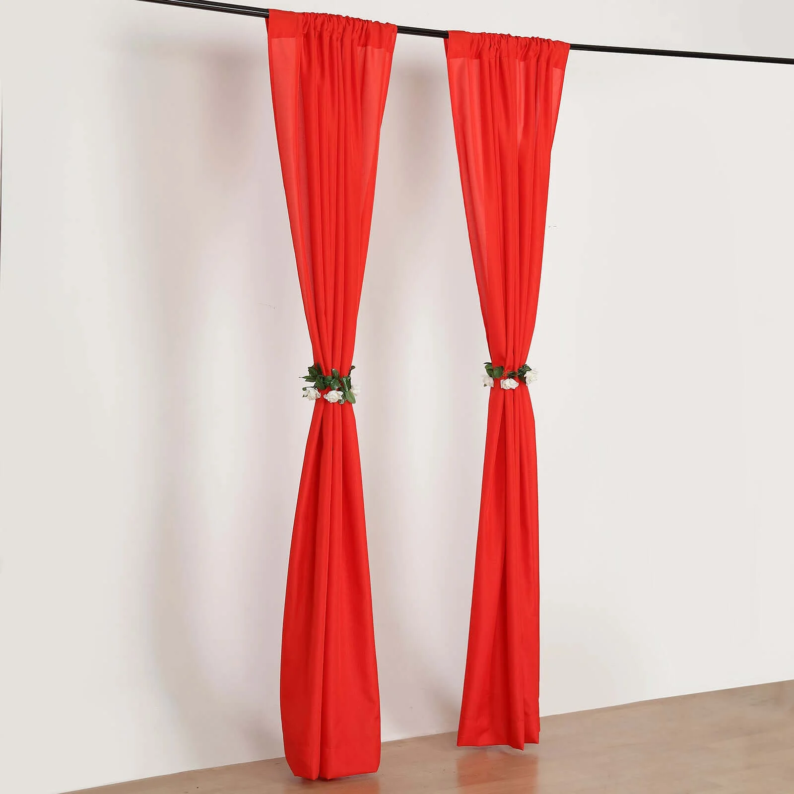 2 Pack 5ftx8ft Red Polyester Backdrop Drape Curtains With Rod Pockets, Event Divider Panels 130GSM - Image 3