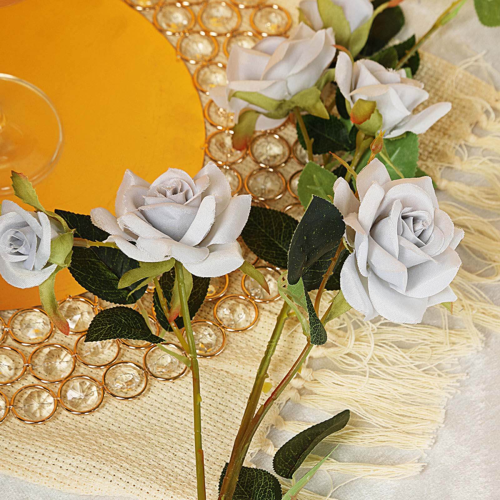 2 Pack Artificial Silk Rose Flower Stems 38" Silver – 14 Flower Heads - Image 10