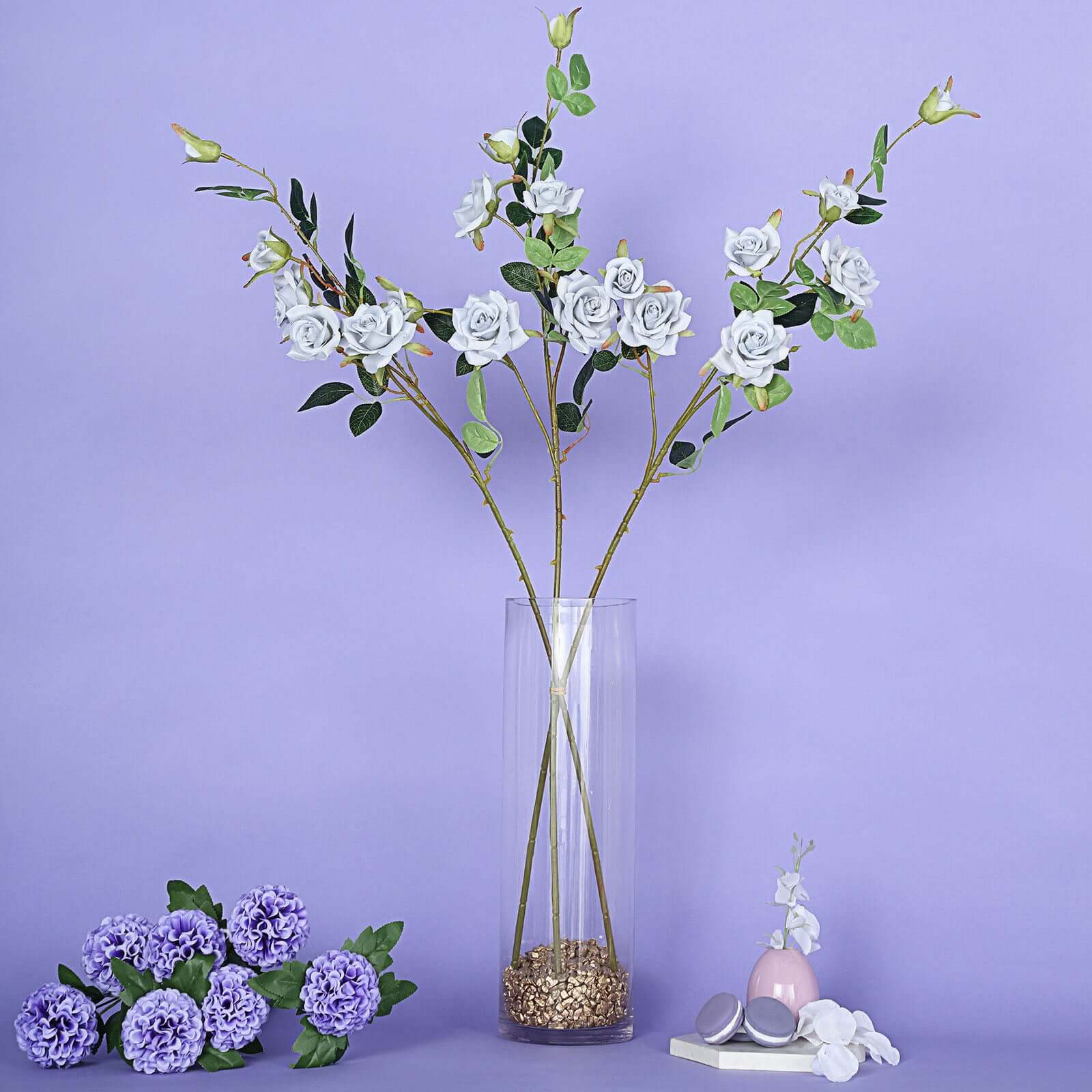 2 Pack Artificial Silk Rose Flower Stems 38" Silver – 14 Flower Heads - Image 11