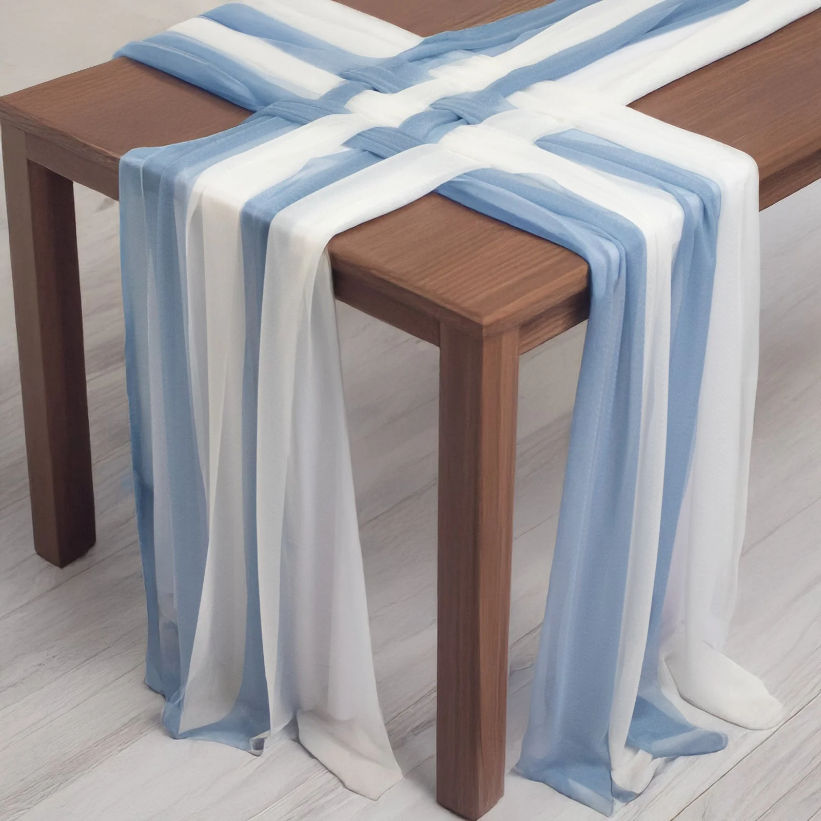 20-Pack Sheer Table Runners Dusty Blue Ivory, 9ft Long Sheer Drapes Table Decor, Wrinkle-Free - Image 2