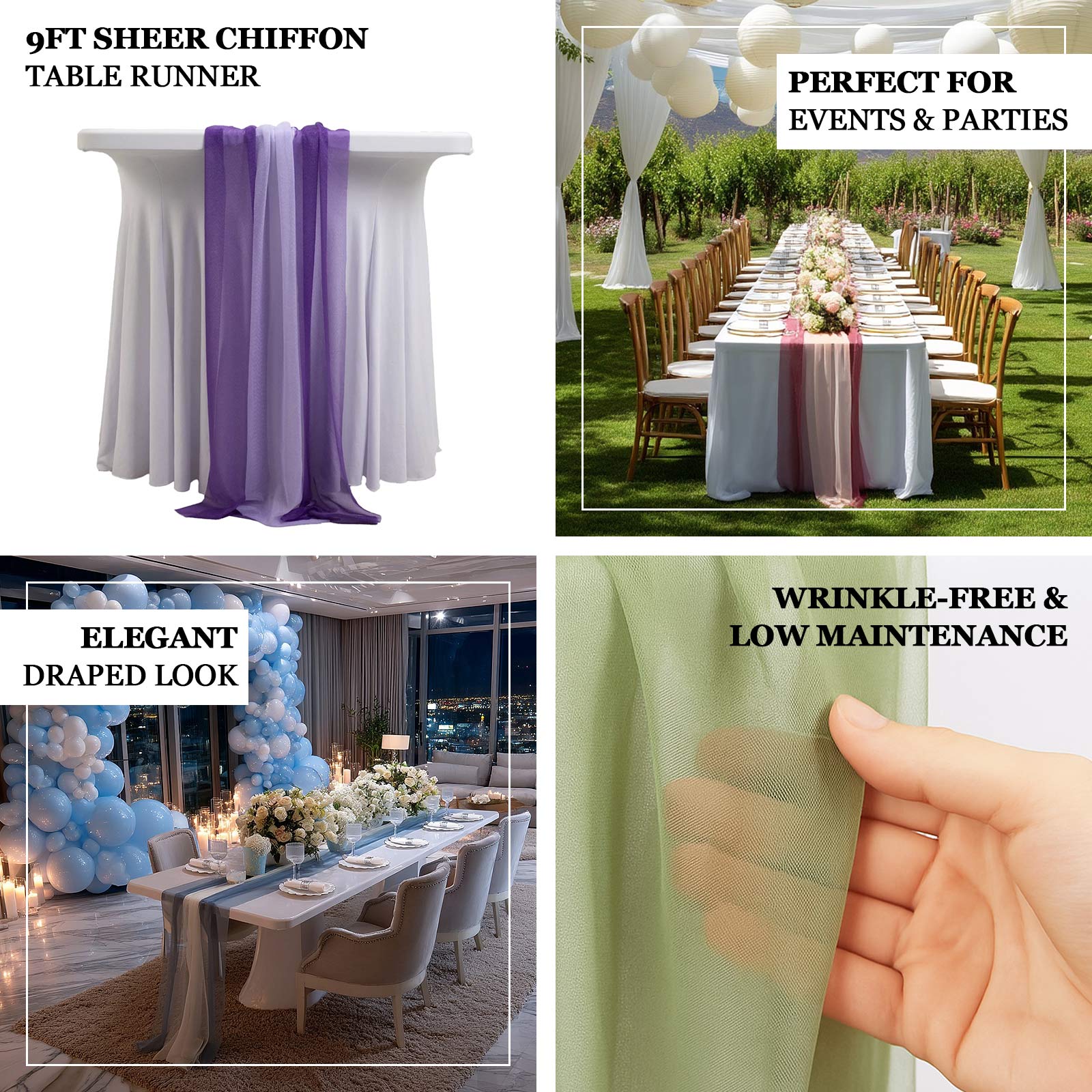 20-Pack Sheer Table Runners Dusty Blue Ivory, 9ft Long Sheer Drapes Table Decor, Wrinkle-Free - Image 3