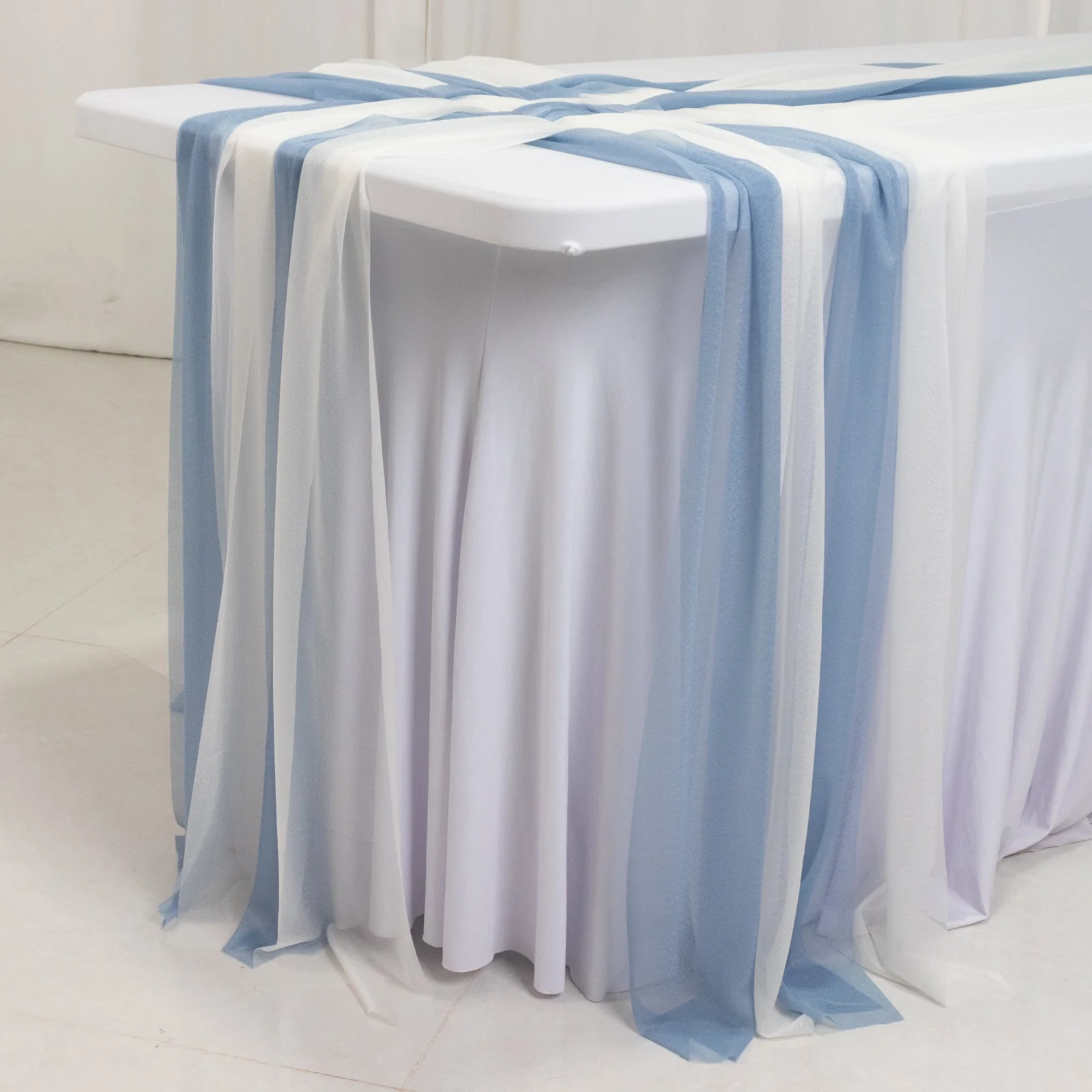 20-Pack Sheer Table Runners Dusty Blue Ivory, 9ft Long Sheer Drapes Table Decor, Wrinkle-Free - Image 5