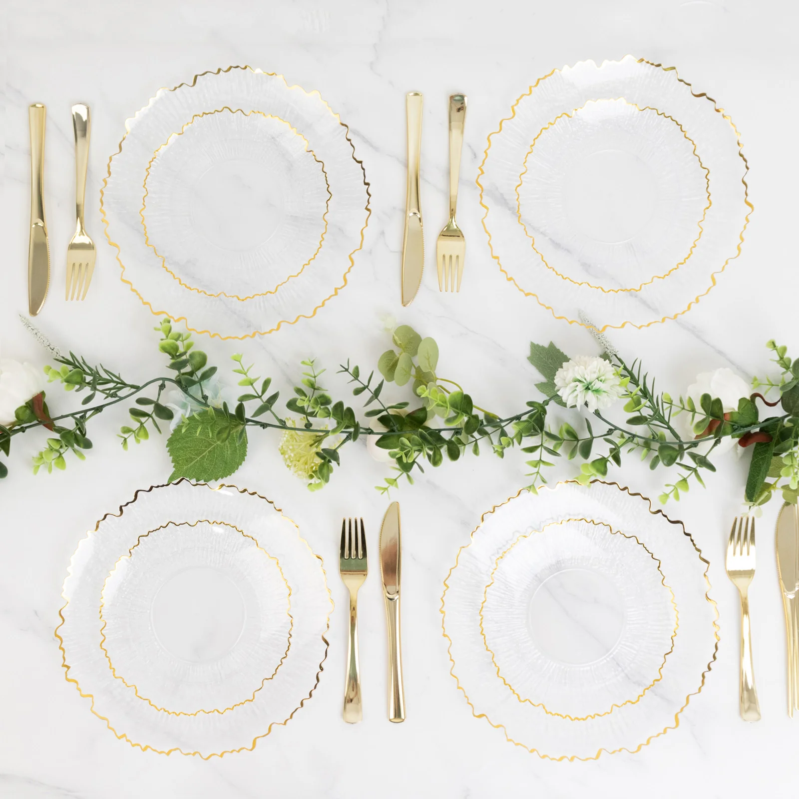20 Pack Clear Reef Design Plastic Plates with Gold Rim – 7" Dessert and Appetizer Party Plates, Elegant Disposable Tableware - Image 7