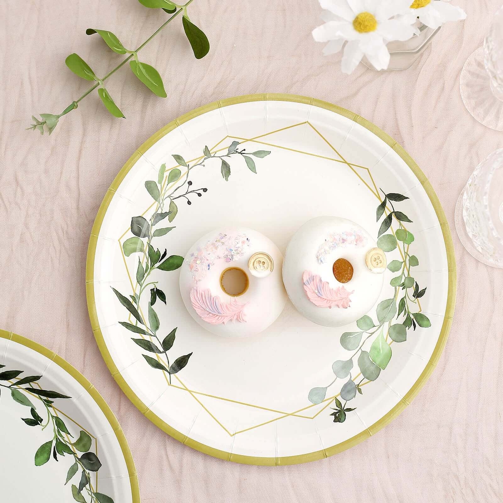 24-Pack Paper Round Dinner Plates 9" White with Eucalyptus Leaves & Gold Rim - 300GSM Disposable Party Plates for Garden Weddings & Celebrations - Image 10