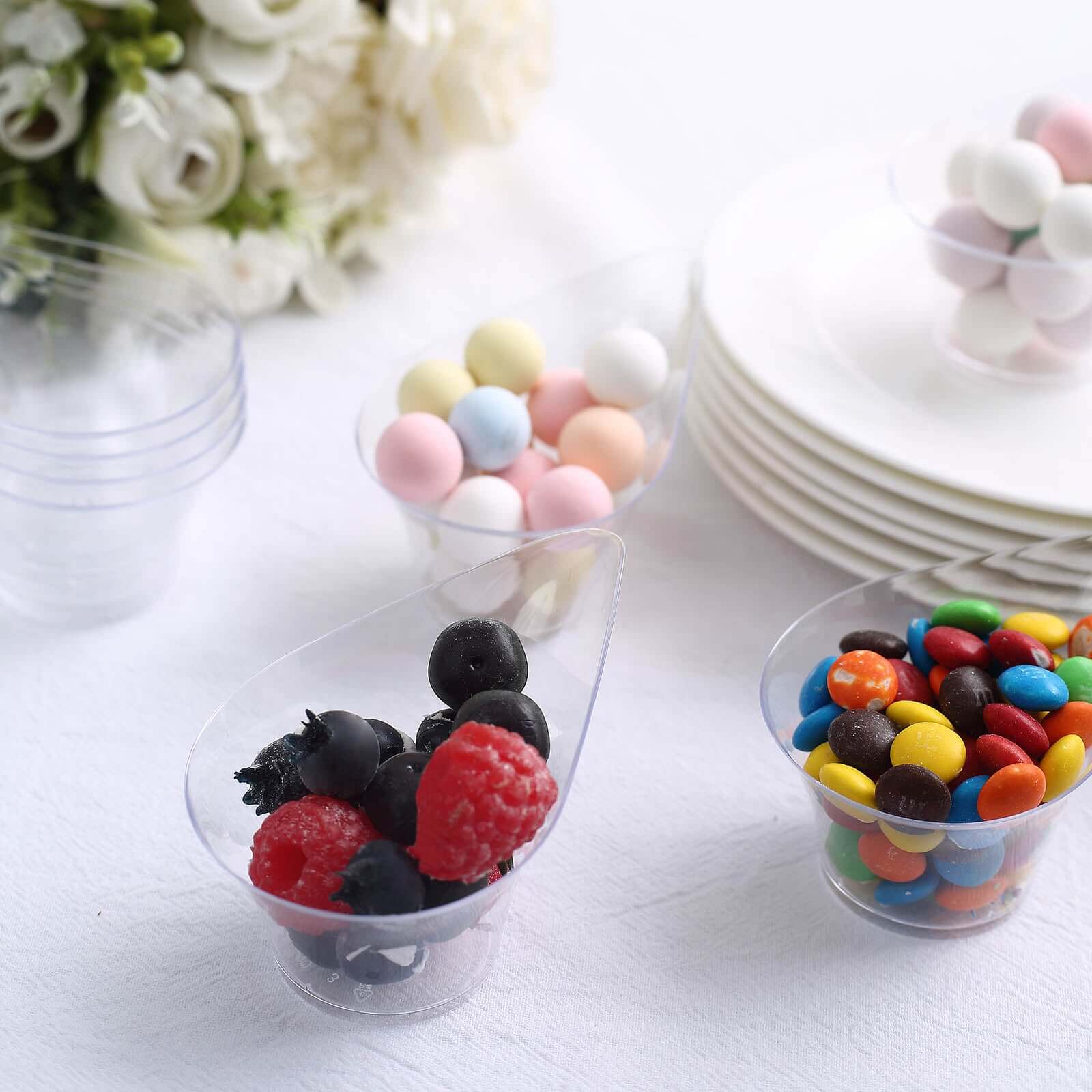 24-Pack Plastic Dessert Cups 3oz Clear with Teardrop Top Design - Disposable Mini Appetizer Snack Bowls for Parties, Catered Events & Buffets - Image 2