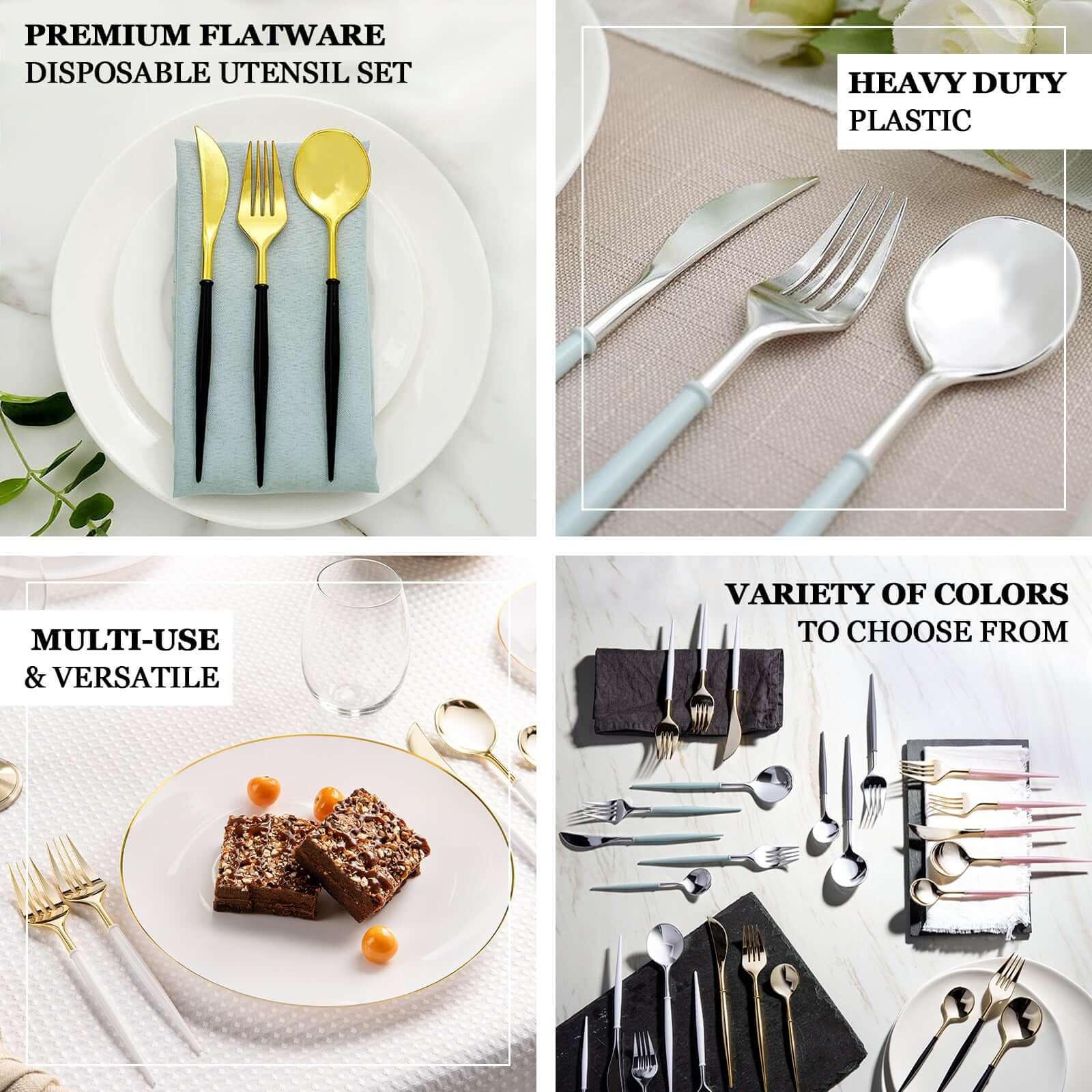 24-Pack Plastic Flatware Set 8" Gold with Ivory Handle - Modern Heavy Duty Disposable Silverware - Image 4