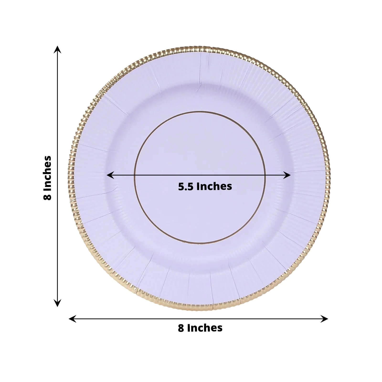 25-Pack Paper Round Dessert Plates 8" Lavender Lilac Sunray Design with Gold Rim - 350GSM Heavy Duty Disposable Appetizer Salad Plates - Image 2