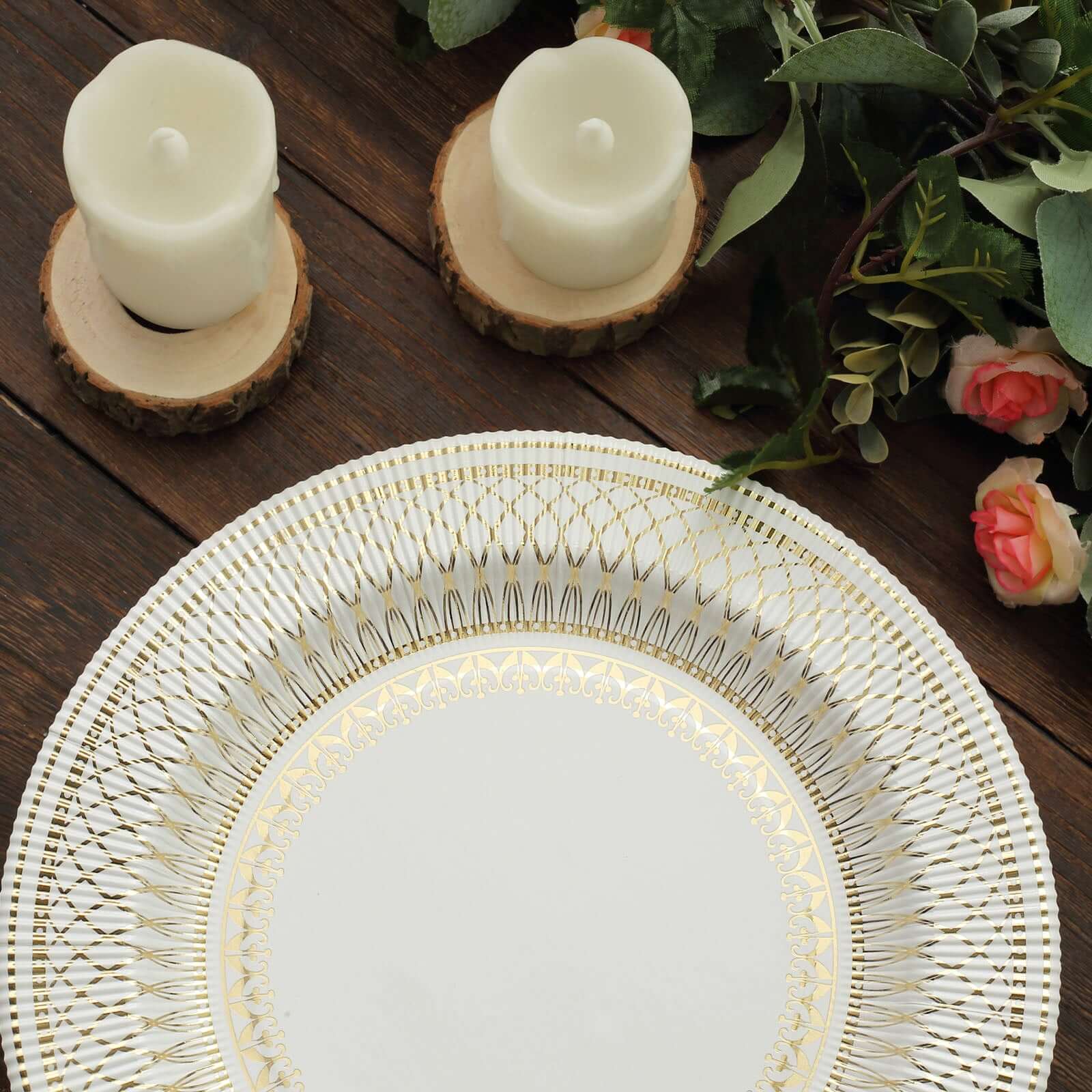 25-Pack Paper Round Dinner Plates 10" Gold And White Vintage Porcelain Style - 300GSM Heavy Duty Disposable Party Plates for Classy Themes & Celebrations - Image 13