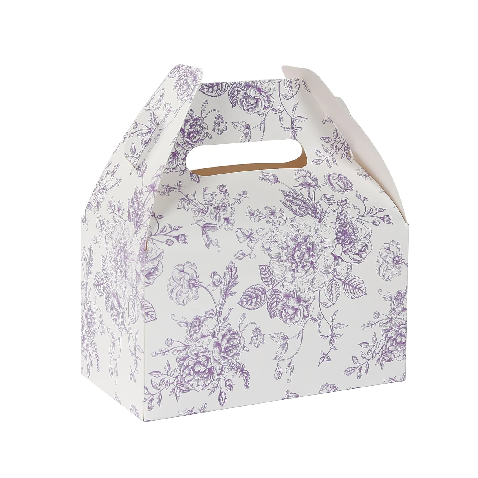 25 Pack Party Favor Gable Boxes in French Toile Pattern - Matte Lavender and White Candy Treat Tote Boxes, Cardstock Paper - 6"x3.5"x7" - Image 6