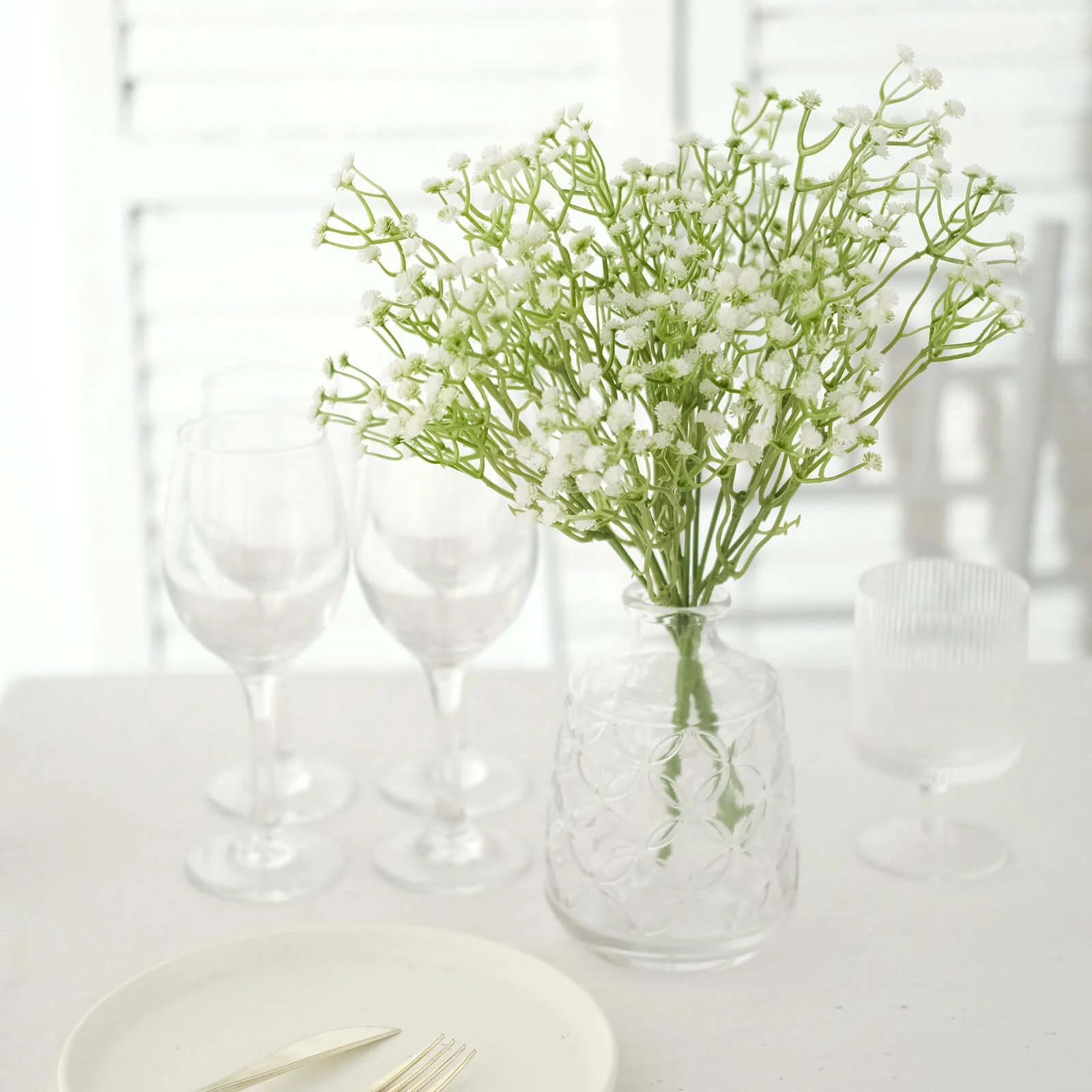 3 Pack White Artificial Baby’s Breath Gypsophila Flower Bouquets, Real Touch Faux Floral Arrangements, 14"