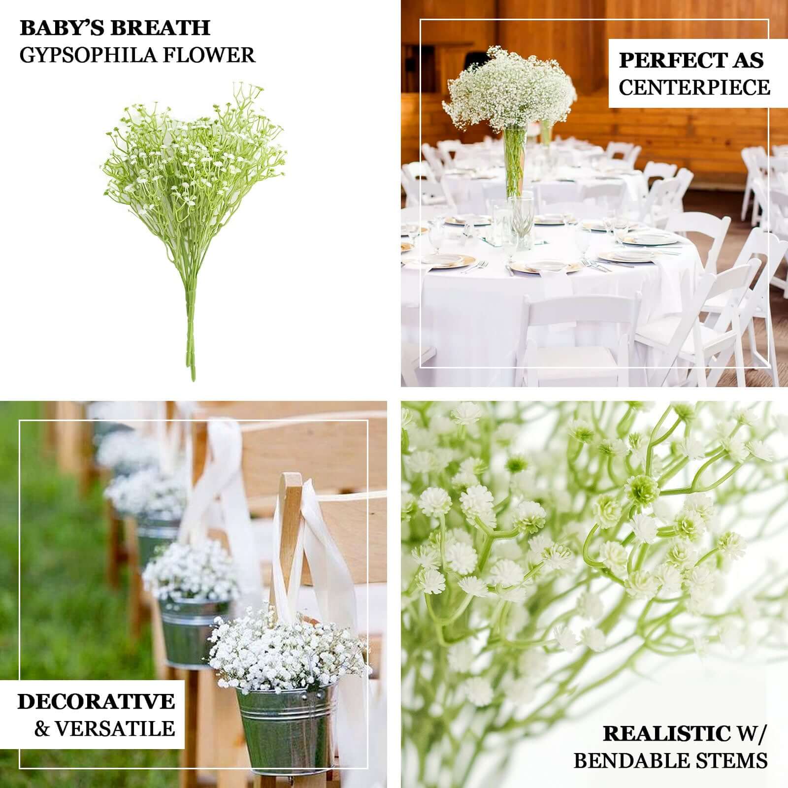 3 Pack White Artificial Baby’s Breath Gypsophila Flower Bouquets, Real Touch Faux Floral Arrangements, 14" - Image 4