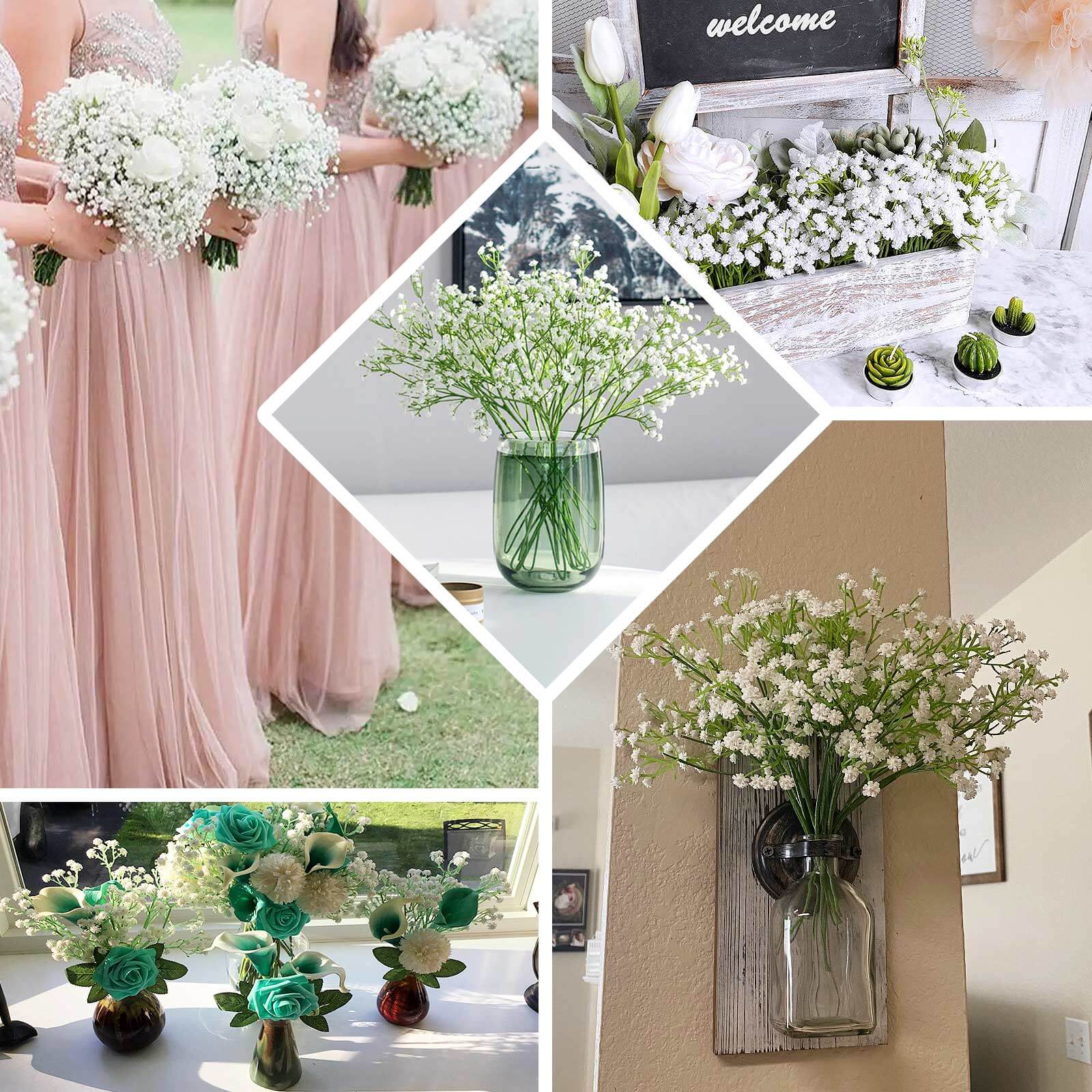 3 Pack White Artificial Baby’s Breath Gypsophila Flower Bouquets, Real Touch Faux Floral Arrangements, 14" - Image 5