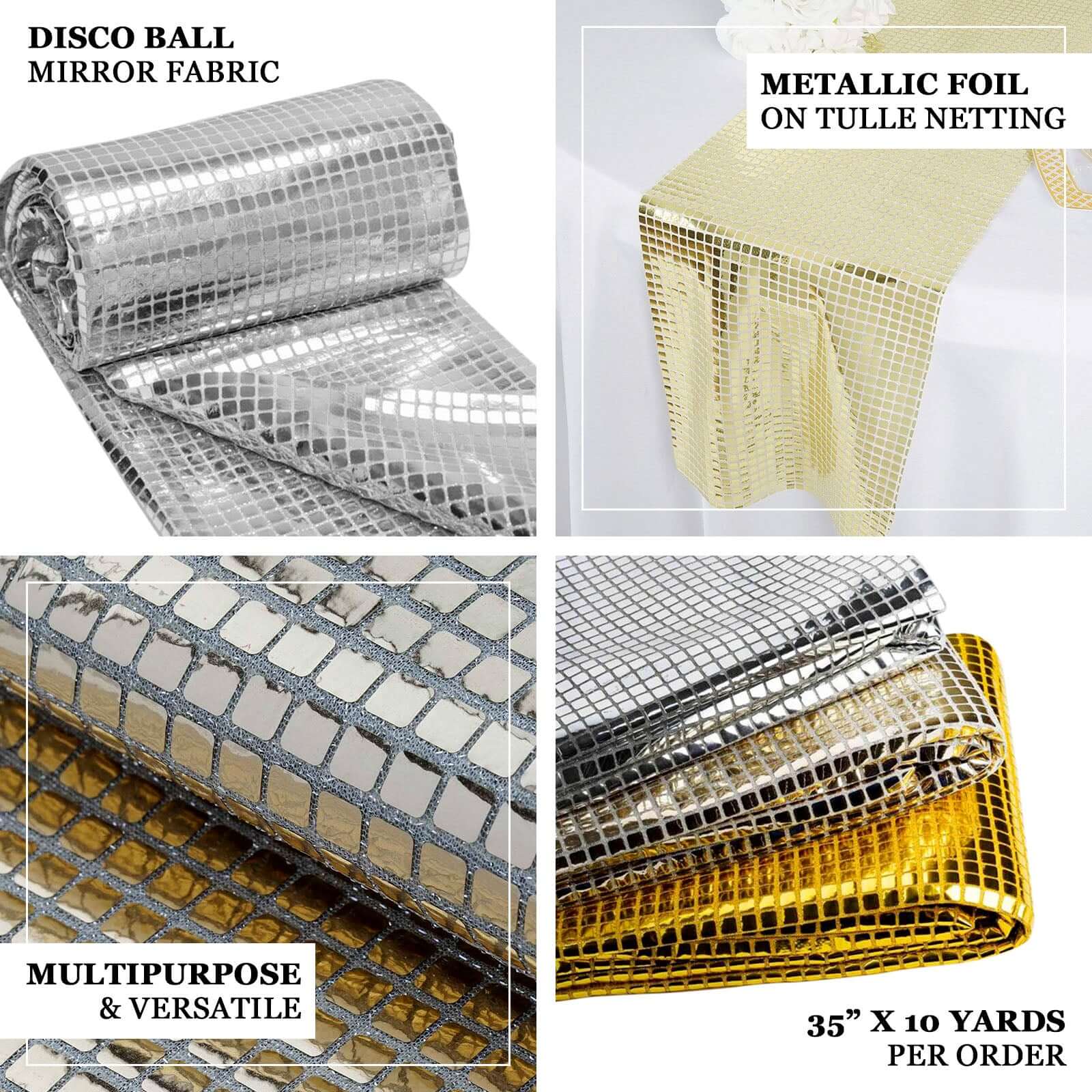 Silver Metallic Foil Disco Ball Mirror Fabric: Add Glamour to Your Event Decor - Image 4