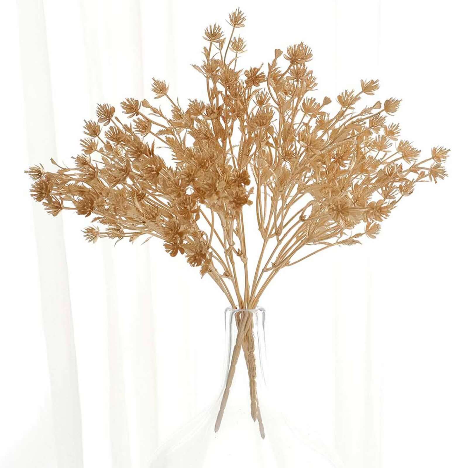 4 Pack Metallic Gold Artificial Baby’s Breath Stems, 13" Floral Spray Decor