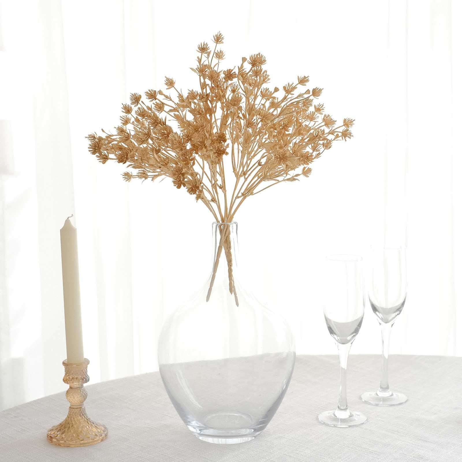 4 Pack Metallic Gold Artificial Baby’s Breath Stems, 13" Floral Spray Decor - Image 8