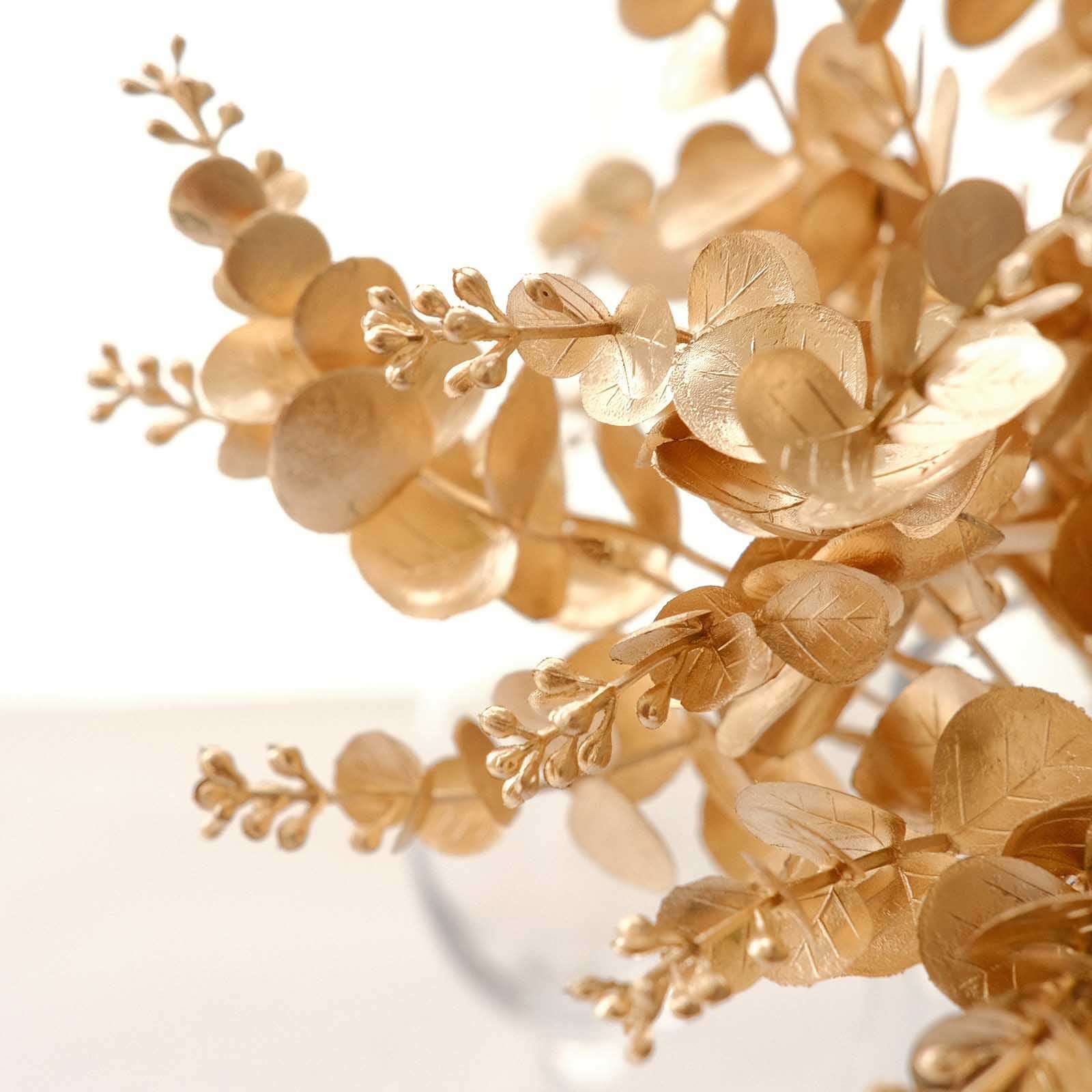 4 Pack Metallic Gold Artificial Eucalyptus Bushes, Faux Leaf Decor 12" - Image 11