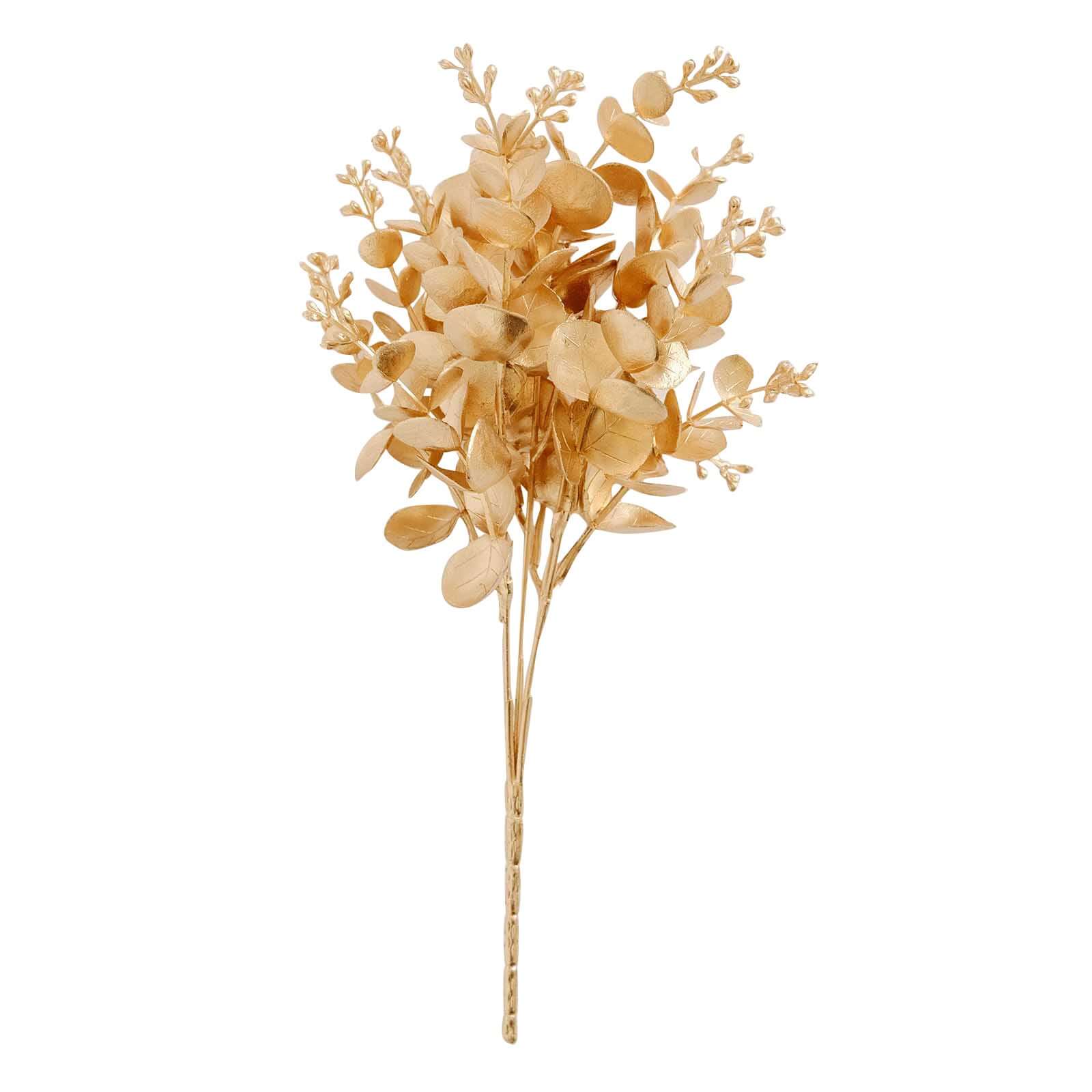4 Pack Metallic Gold Artificial Eucalyptus Bushes, Faux Leaf Decor 12" - Image 7