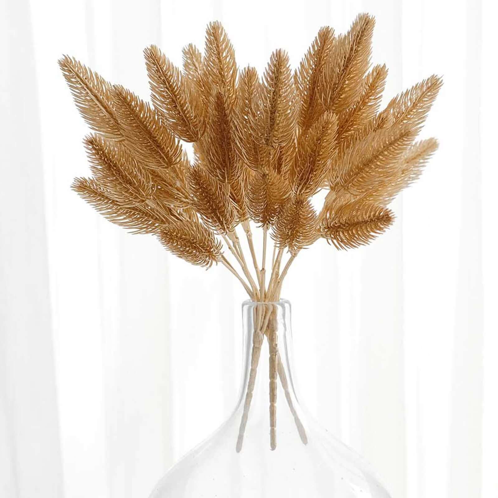 4-Pack Metallic Gold Artificial Pine Branches 11" Faux Flexible Pine Needle Sprigs for Holiday & Wedding Decor - Image 9