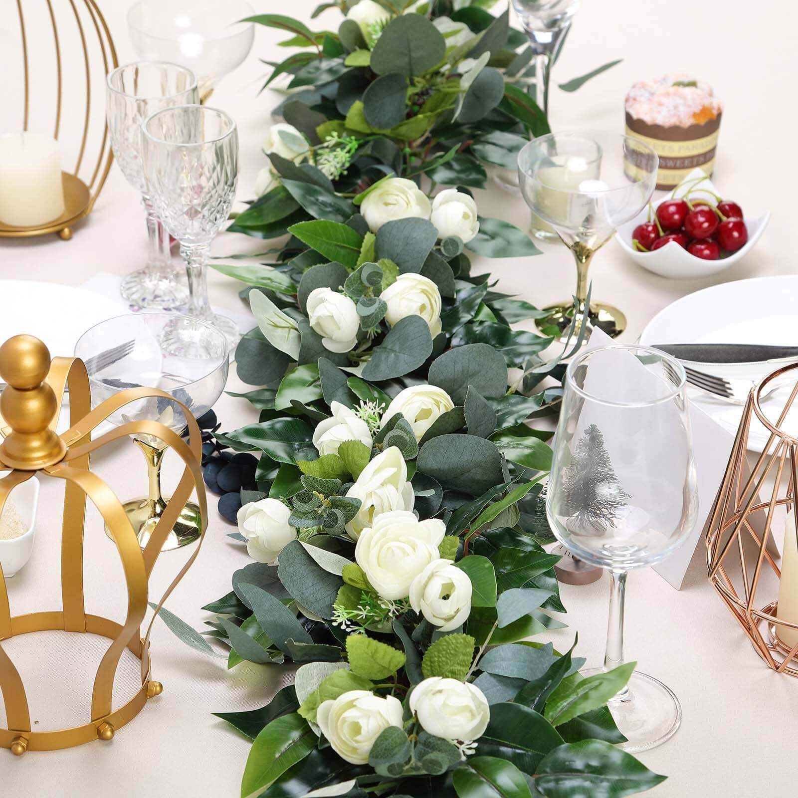 Artificial Eucalyptus/Willow Leaf Ranunculus Flower Garland Vine 40"
