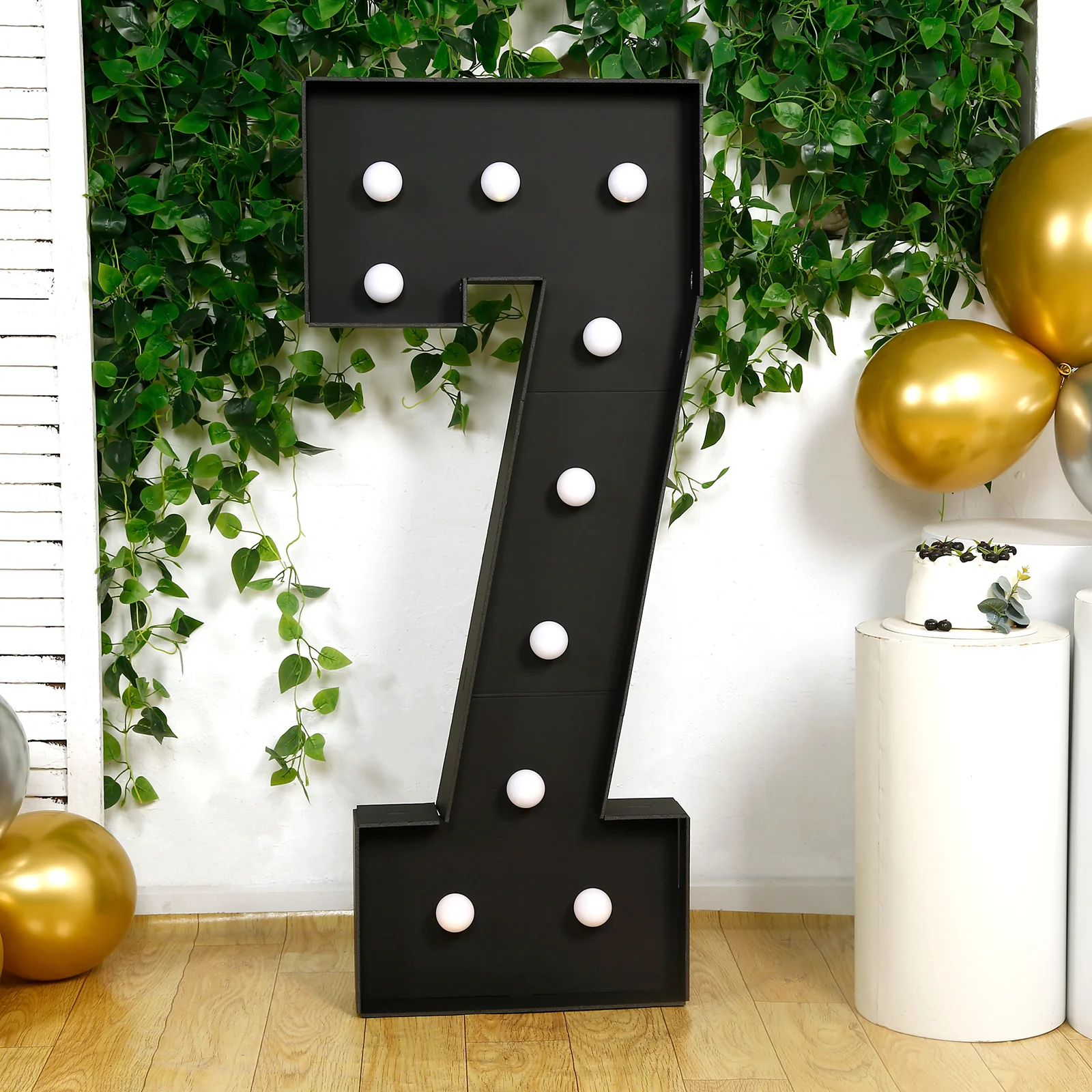 4ft Giant LED Marquee Number "7", Black Pre-Cut Foam Board with 10 Warm White Battery Operated LEDs, Glue Gun and Sticks
