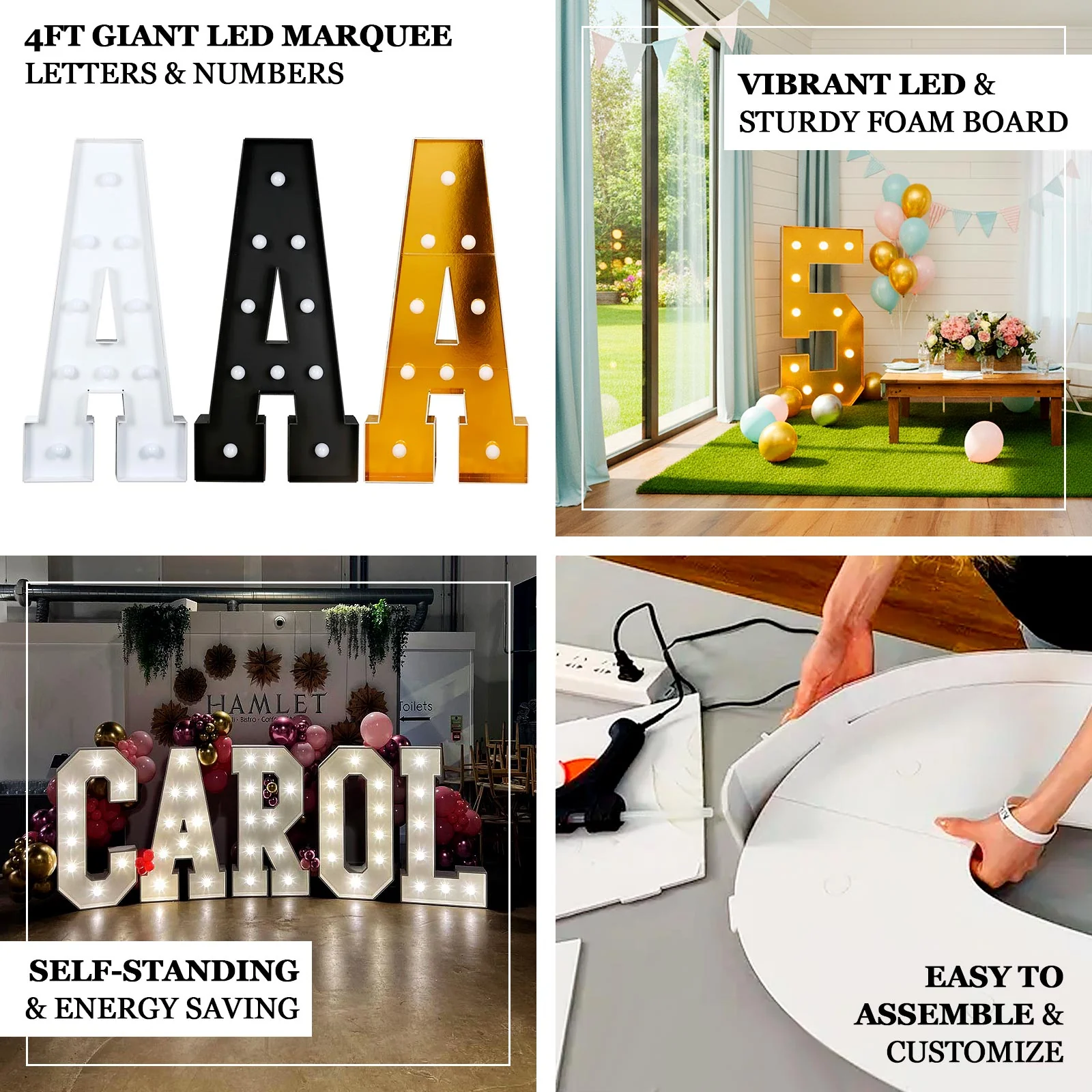 4ft Giant LED Marquee Number "7", Black Pre-Cut Foam Board with 10 Warm White Battery Operated LEDs, Glue Gun and Sticks - Image 4