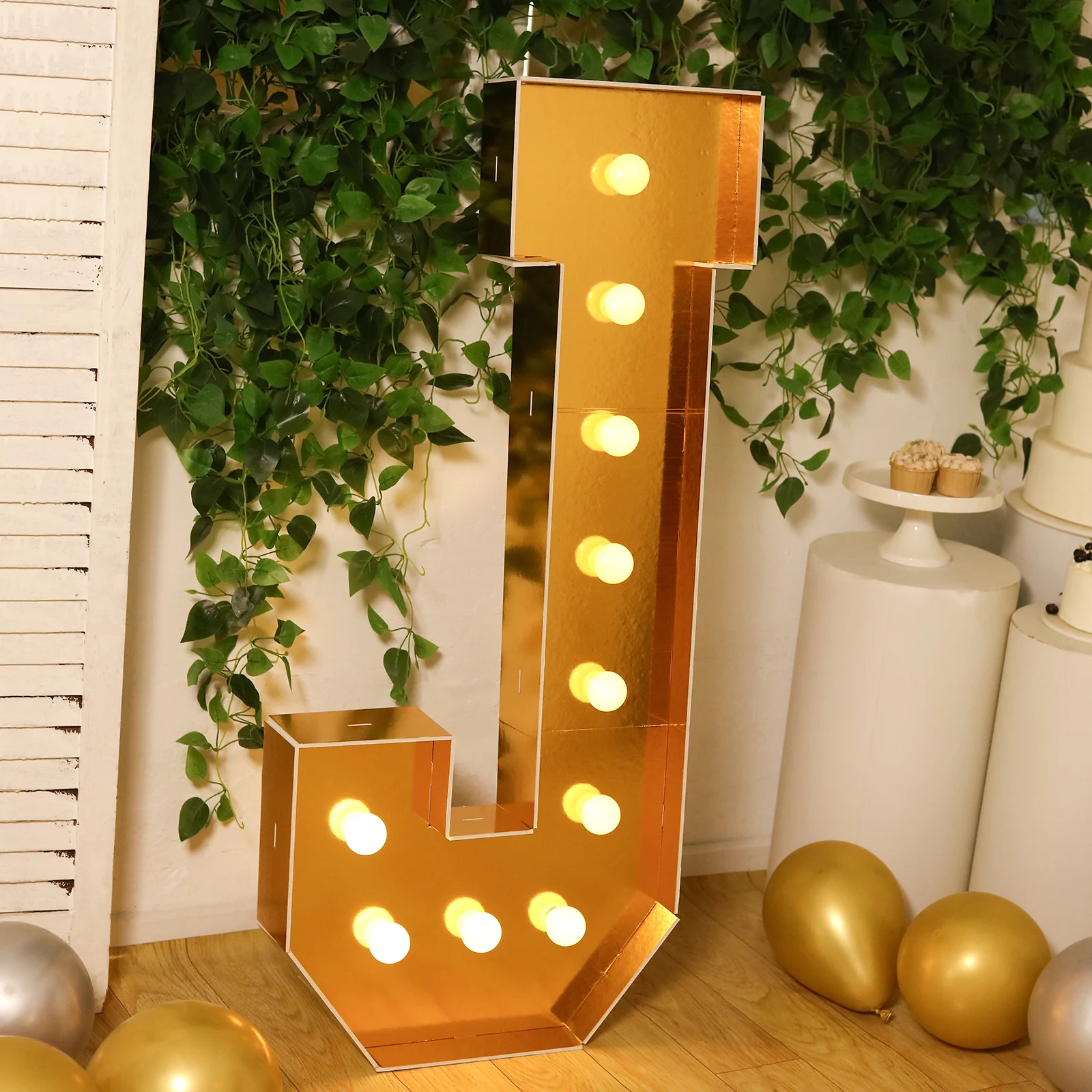 4ft Giant LED Marquee Letter "J", Gold Pre-Cut Foam Board with 10 Warm White Battery Operated LEDs, Glue Gun and Sticks - Image 2