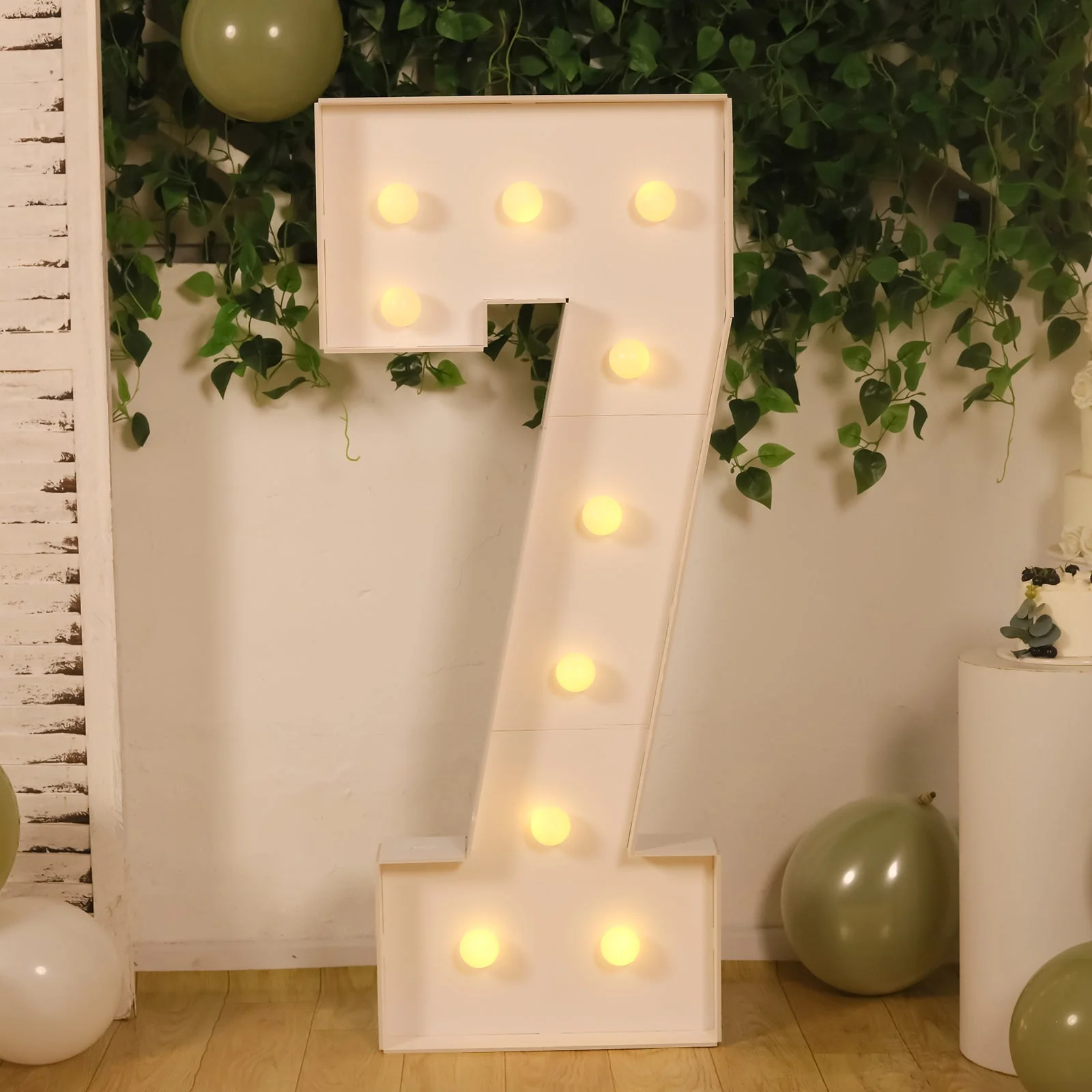 4ft Giant LED Marquee Number "7", White Pre-Cut Foam Board with 10 Warm White Battery Operated LEDs, Glue Gun and Sticks
