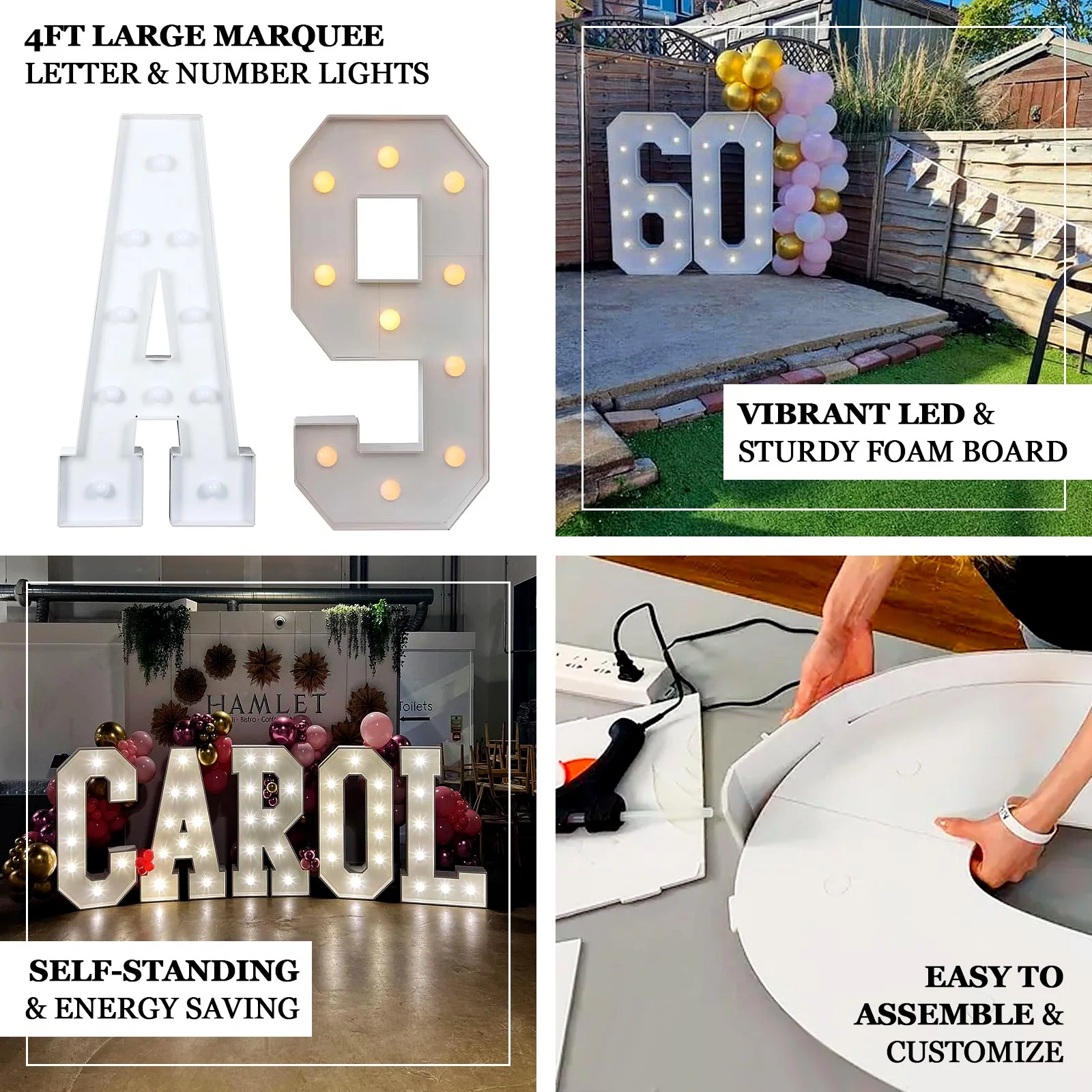 4ft Giant LED Marquee Number "7", White Pre-Cut Foam Board with 10 Warm White Battery Operated LEDs, Glue Gun and Sticks - Image 4