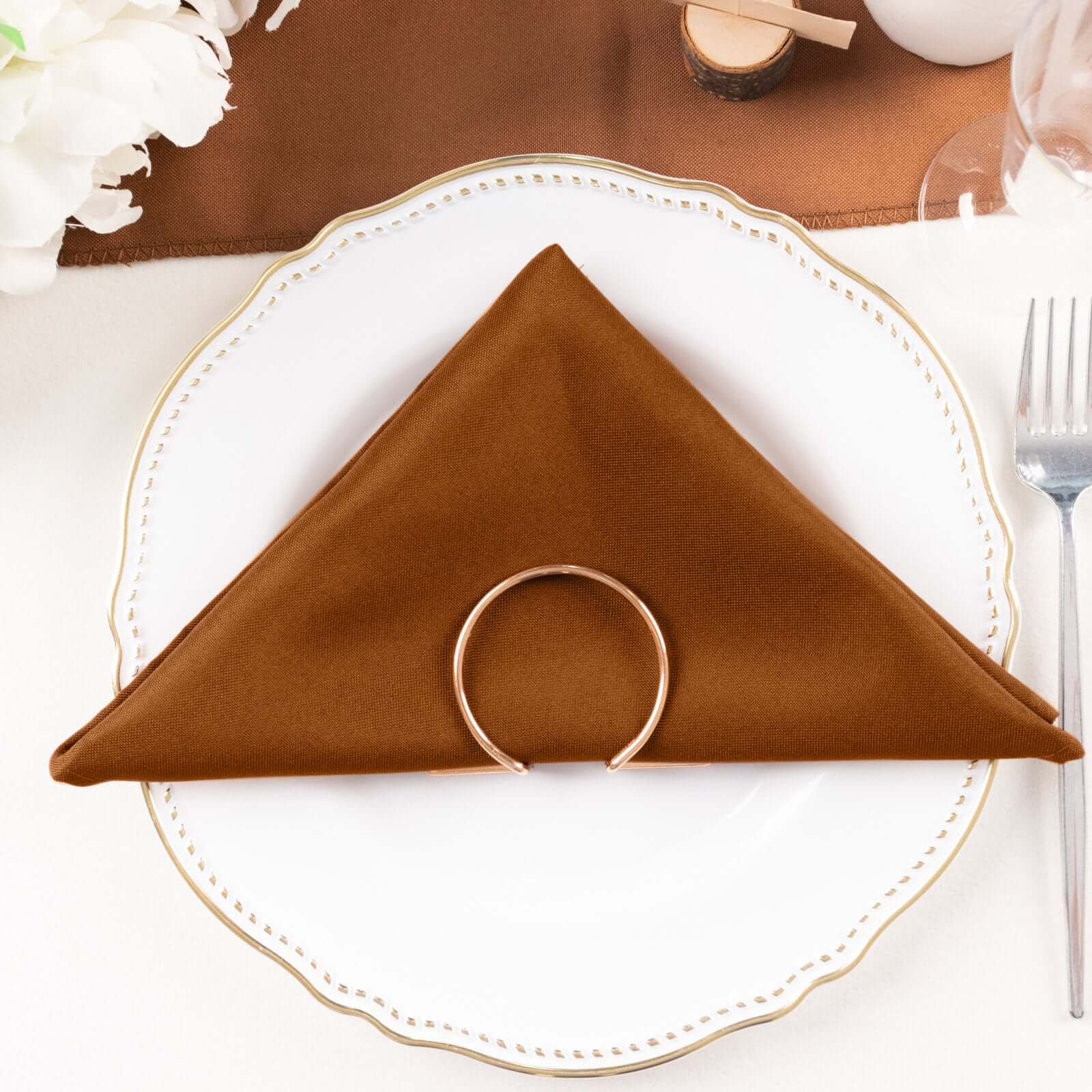 5 Pack Premium Polyester Napkins 20"x20" Cinnamon Brown - Durable & Wrinkle Resistant Dinner Napkins - Image 6