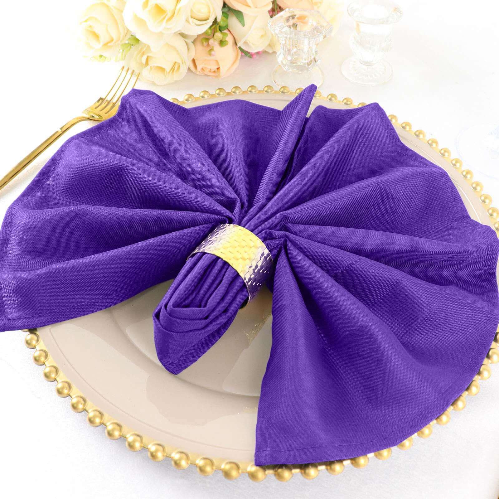 5 Pack Premium Polyester Napkins 20"x20" Purple - Durable & Wrinkle Resistant Dinner Napkins - Image 6