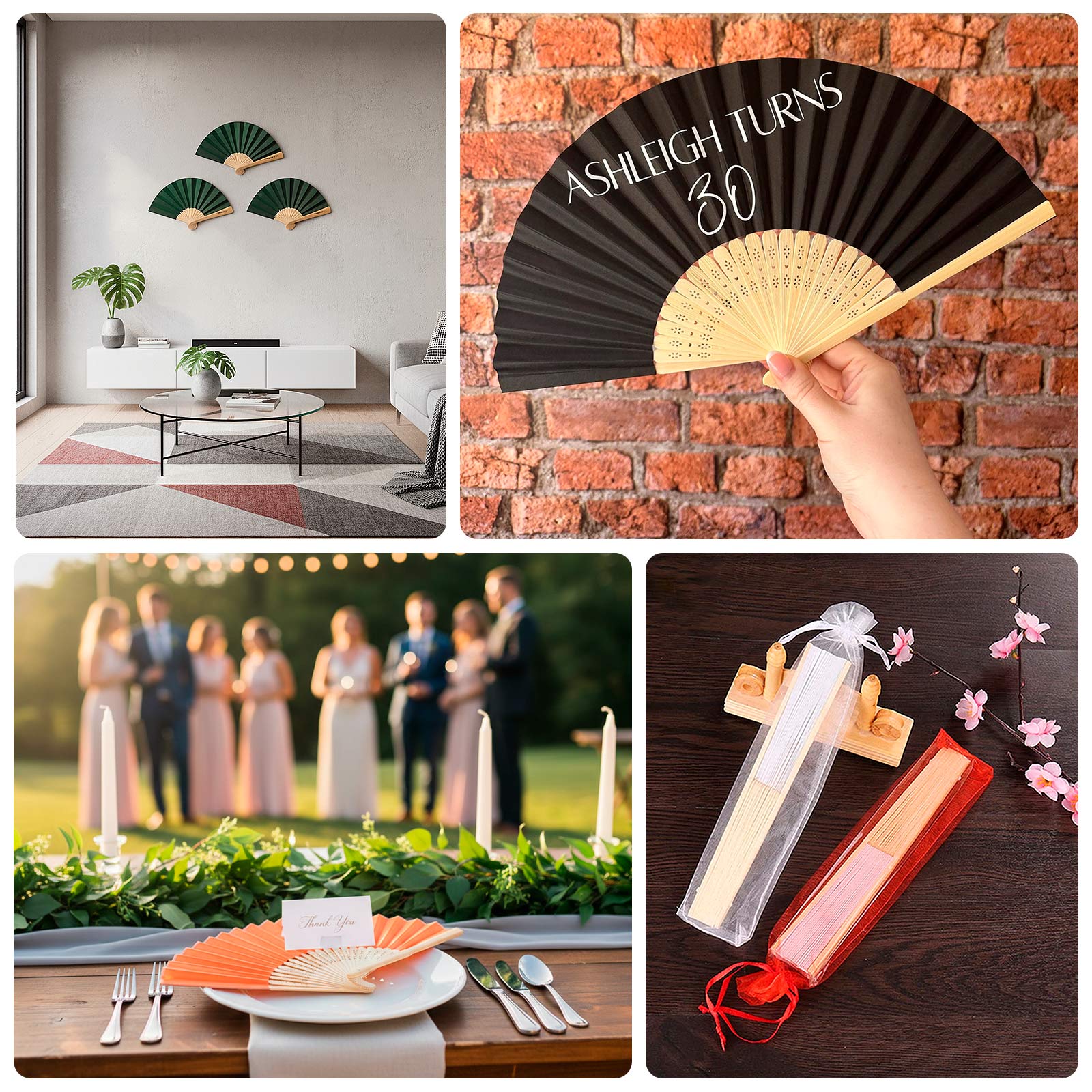 5 Pack White Asian Silk Folding Fans Party Favors, Oriental Folding Fan Favors - Image 5