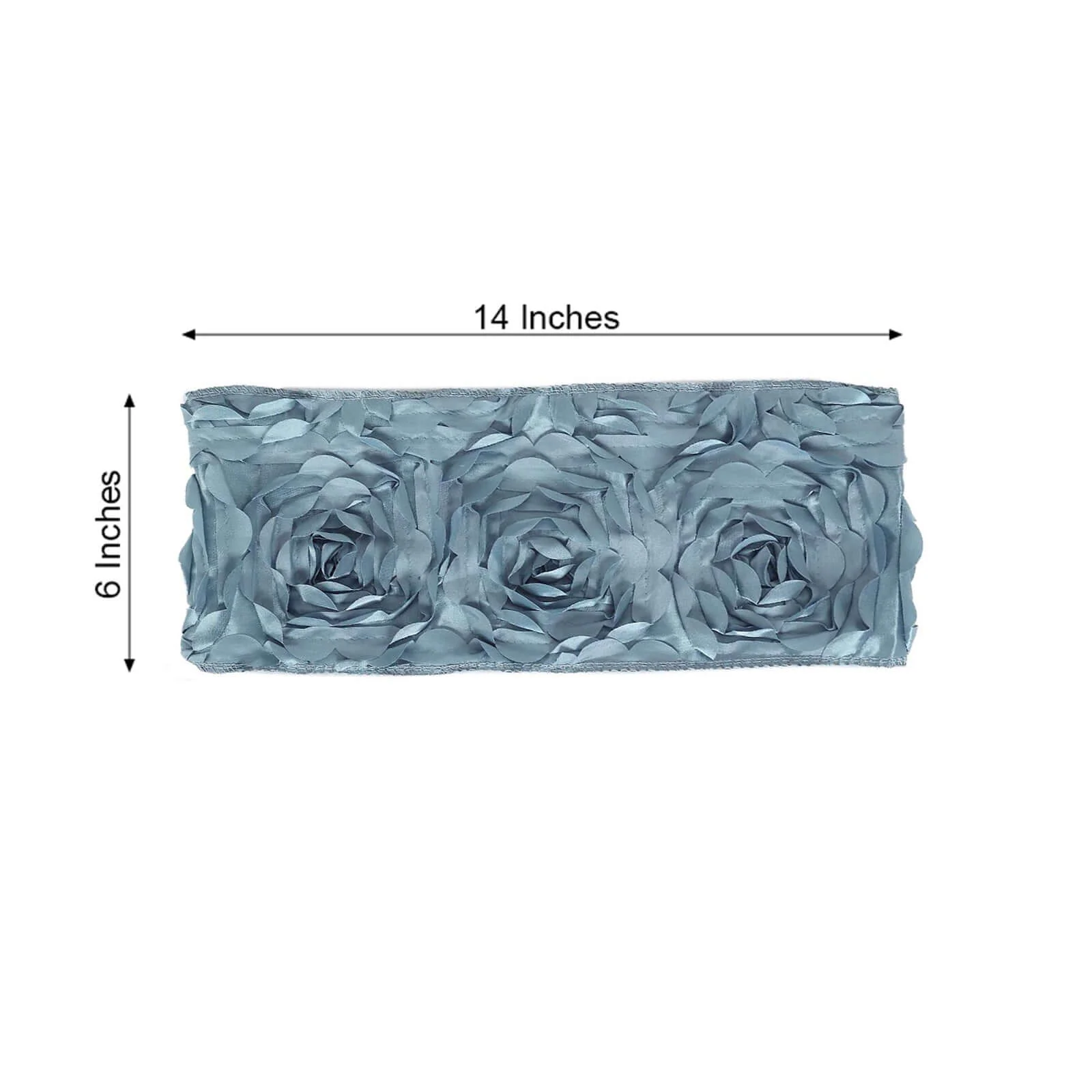 5 Pack Satin Spandex Chair Sashes 6"x14" Dusty Blue - Rosette Pattern Stretch Chair Bands - Image 3