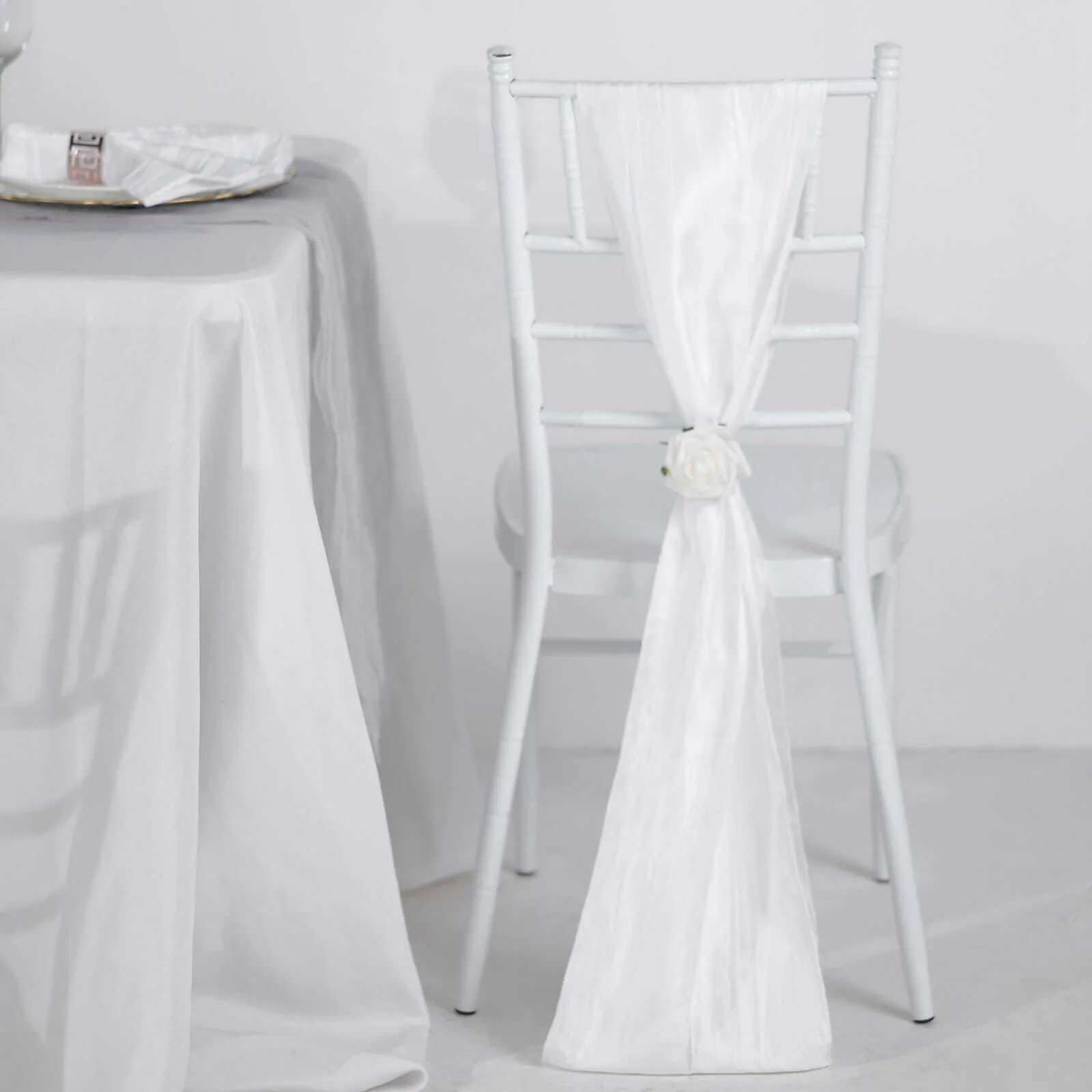 5 Pack Taffeta Chair Sashes 6"x106" White Accordion Crinkle - Sophisticated Decorative Design for Events - Image 3