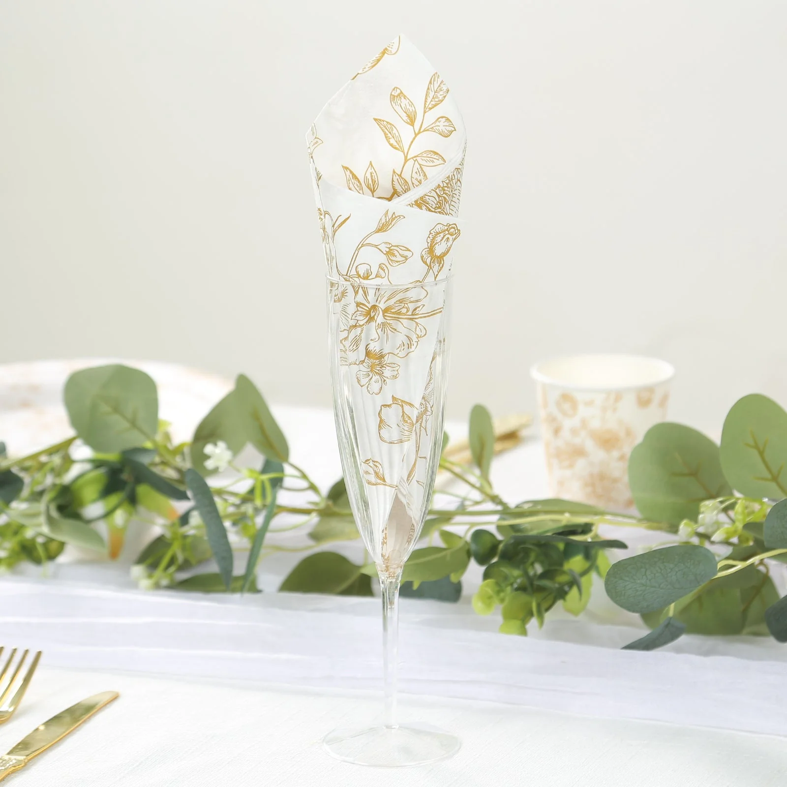 50-Pack Paper Cocktail Napkins 2 Ply White with Gold French Toile Floral Pattern - Soft and Highly Absorbent Beverage Napkins - Image 8