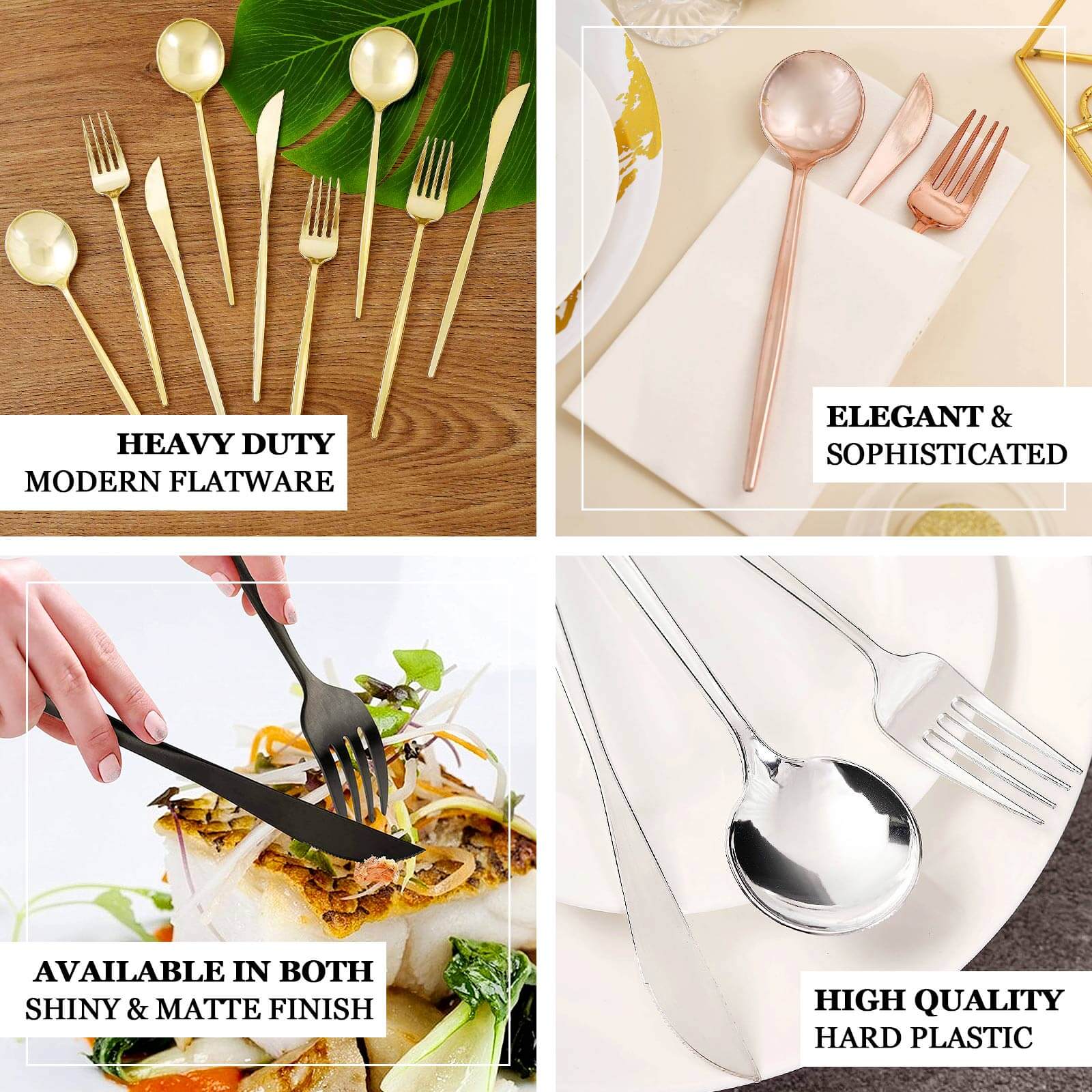 50-Pack Plastic Utensil Set Gold - Heavy Duty Premium Disposable Sleek Flatware - Image 4