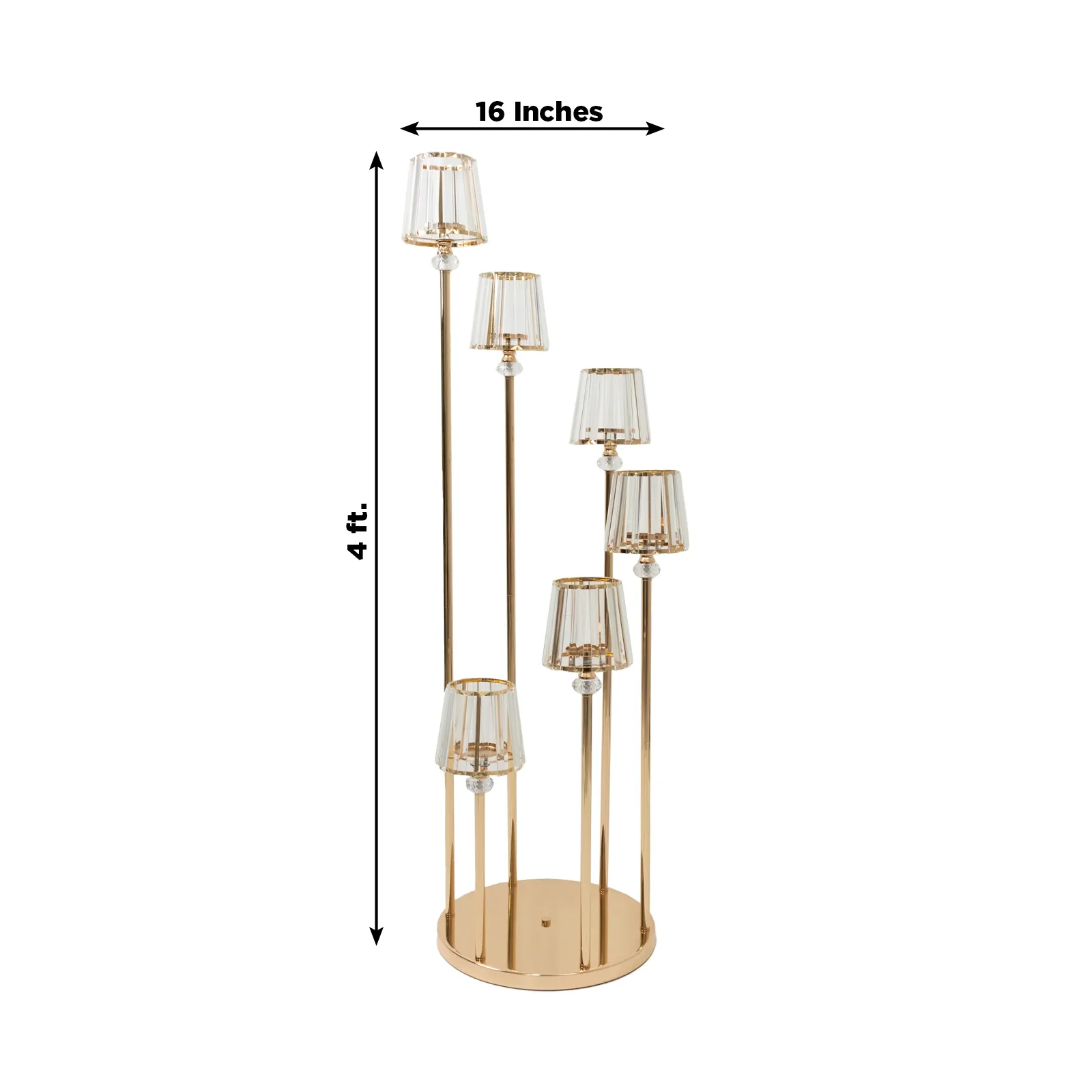 6-Arm Crystal Pendant Cluster Candelabra Candle Holder, 4ft Gold Metal Candle Stand with Round Base - Image 3