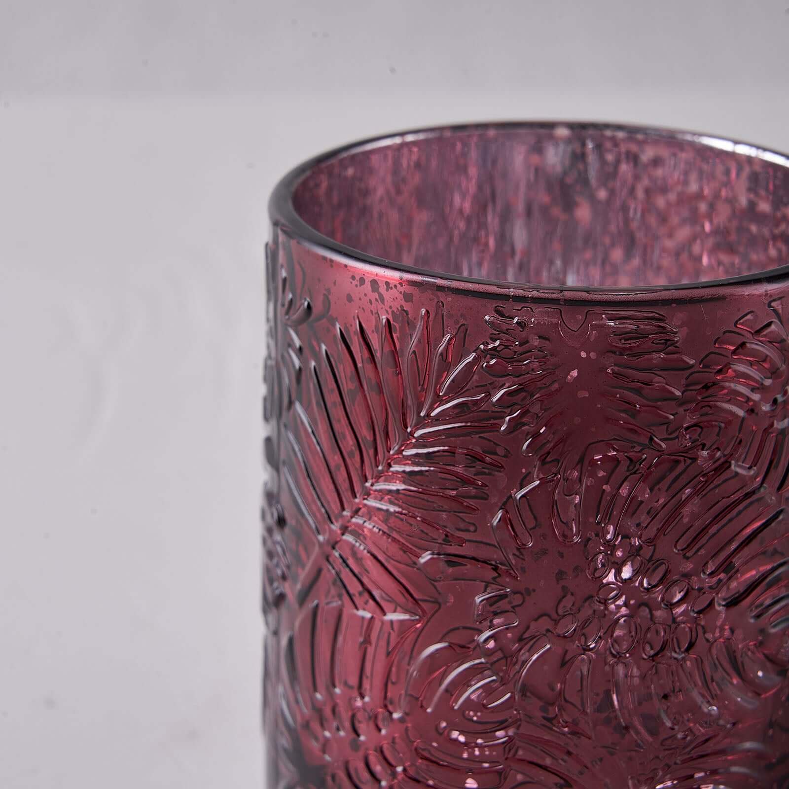 6-Pack Mercury Glass Candle Holders Palm Leaf Design Burgundy - Votive Tealight Holders for Events - Image 10