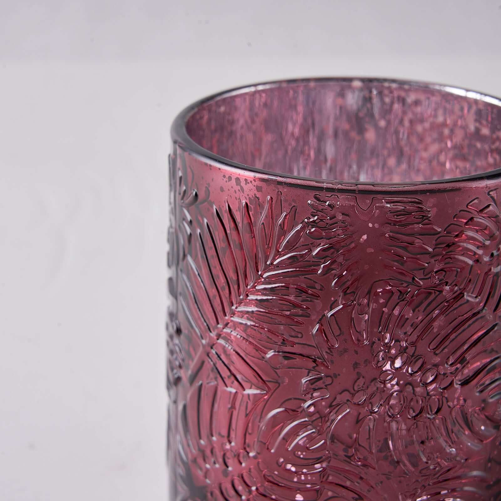 6-Pack Mercury Glass Candle Holders Palm Leaf Design Burgundy - Votive Tealight Holders for Events - Image 17