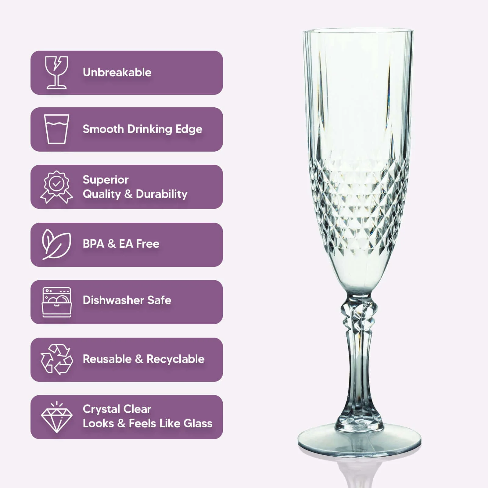 6-Pack Transparent Plastic Champagne Glasses 8oz, Crystal Cut Style Dusty Rose - Shatterproof Wedding Toast Flutes - Image 4